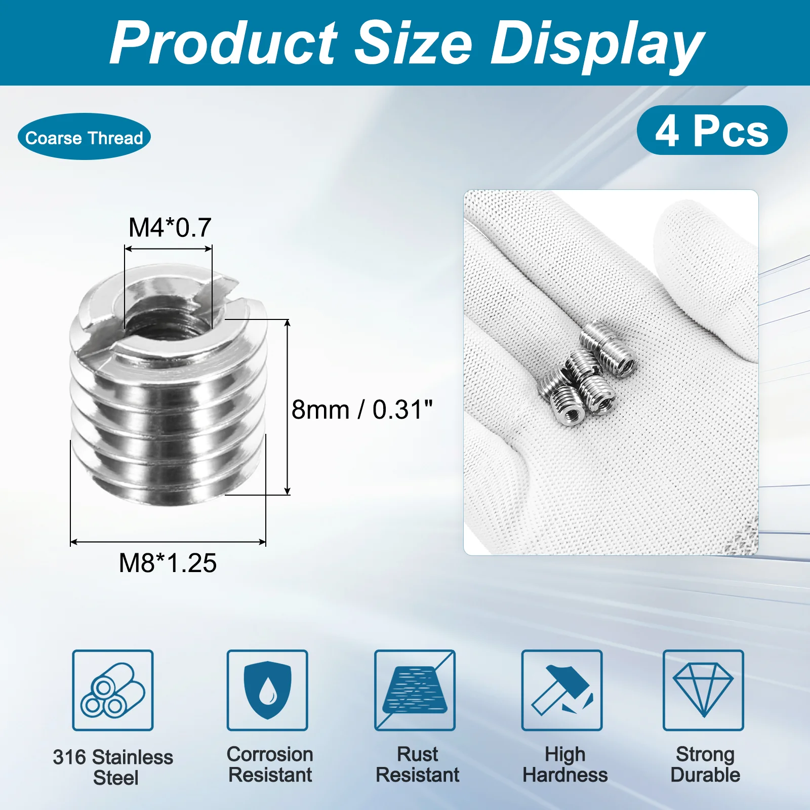 Uxcell 4Pcs 8mm 316 Stainless Steel Reducing Nut, M8x1.25 Male to M4x0.7 Female - Image 2
