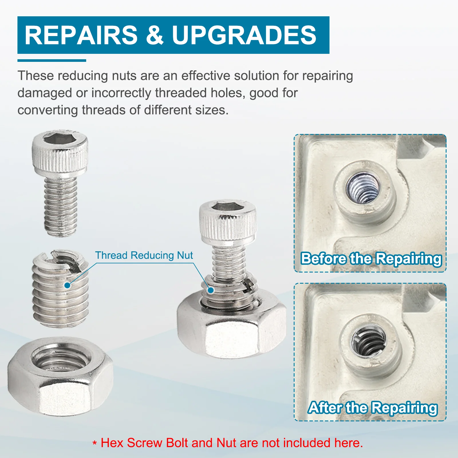 Uxcell 4Pcs 8mm 316 Stainless Steel Reducing Nut, M8x1.25 Male to M4x0.7 Female - Image 4