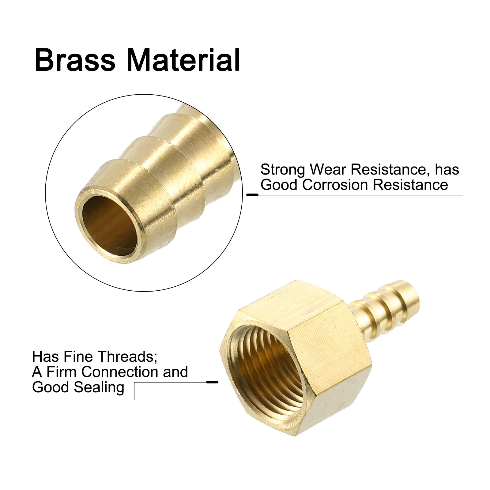Uxcell 2Pcs Brass Hose Barb Fitting 5/16" Bard x 1/2" NPT Female Hose Connector - Image 4
