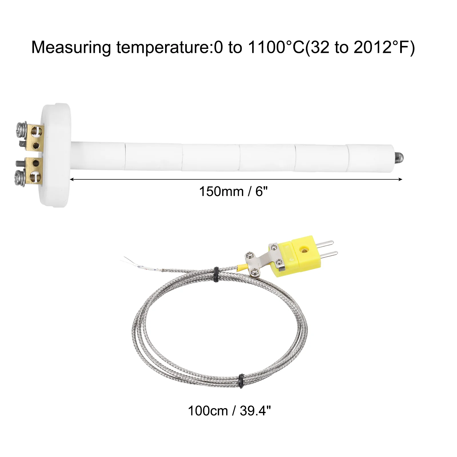 6" K Type Thermocouple Probe with 3.3 ft Thermocouple Wire 2.5x150mm - Image 2