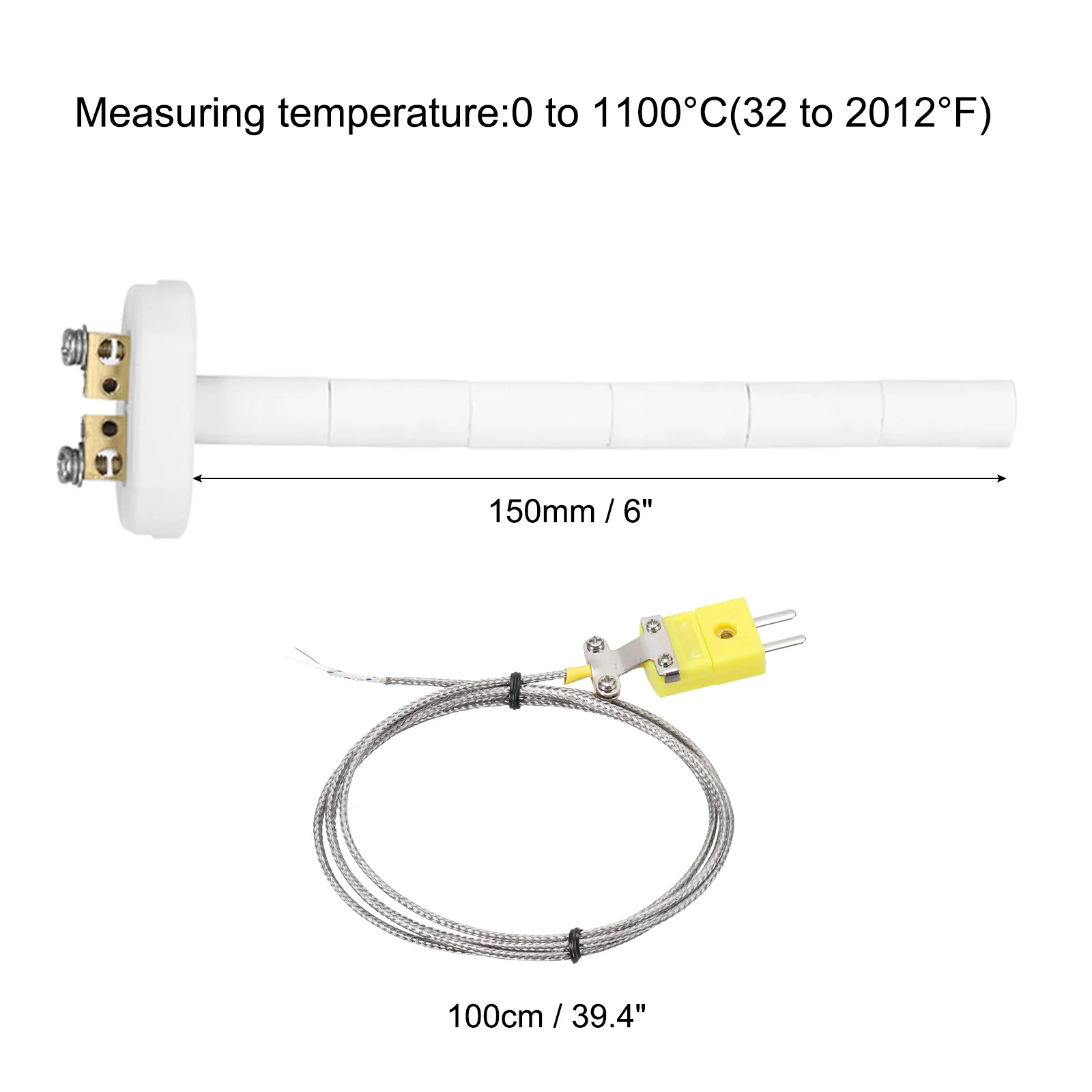 6" K Type Thermocouple Probe with 3.3 ft Thermocouple Wire 1.5x150mm - Image 2