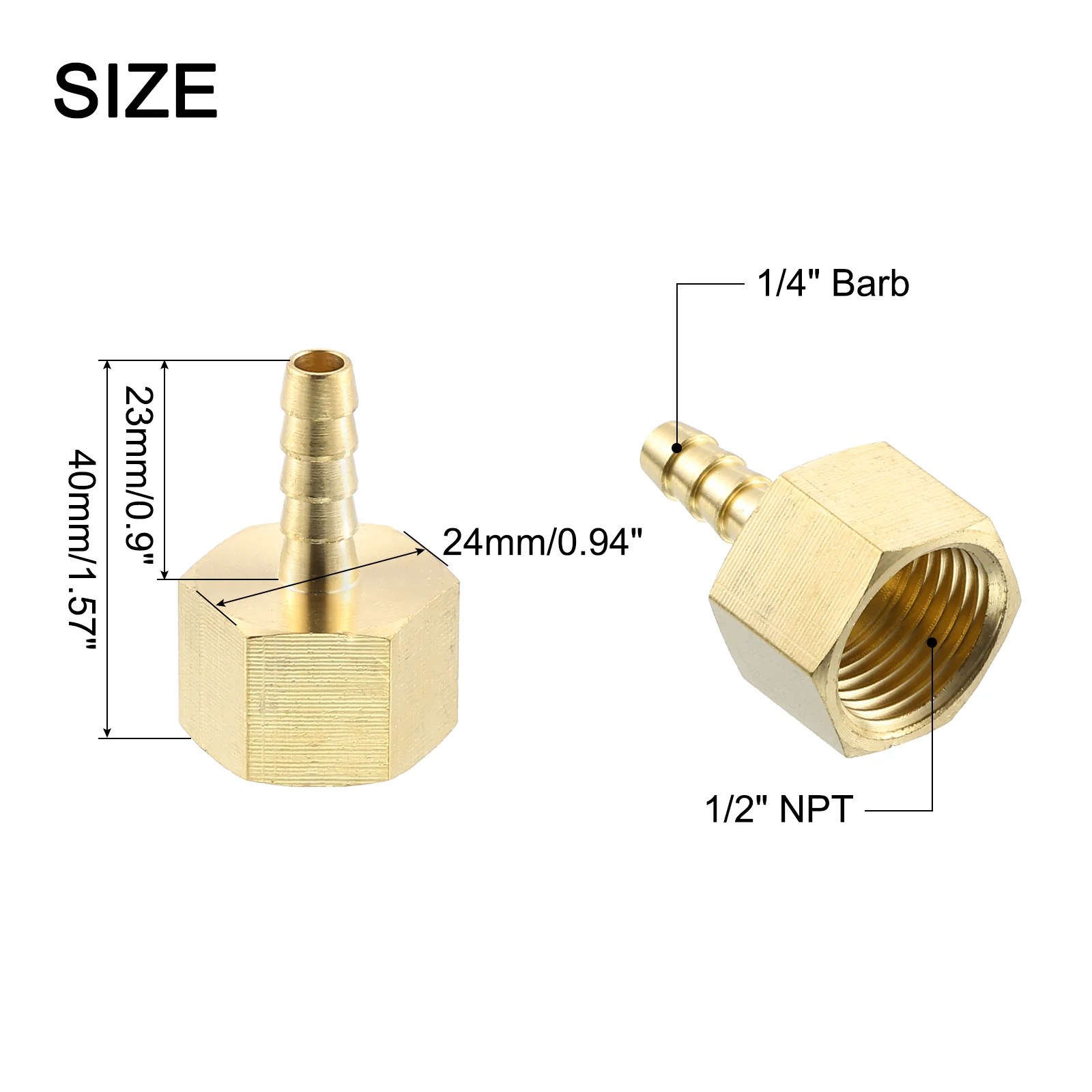Uxcell 5 Pcs Brass Hose Barb Fitting, 1/4" Barb x 1/2" NPT Female Pipe Connector - Image 2