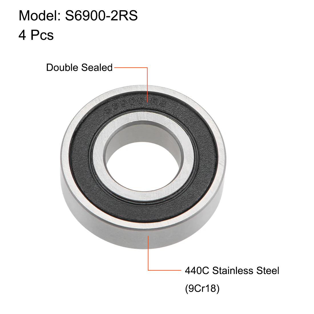Uxcell Deep Groove Ball Bearings 10x22x6mm Double sealed Stainless Steel 4pcs - Image 2