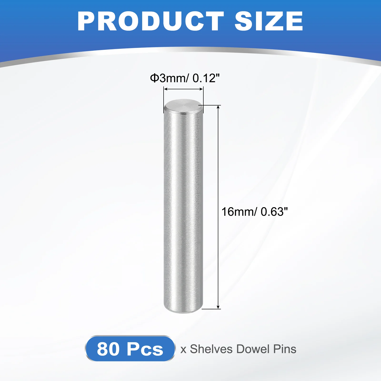Uxcell 80Pcs M3 x 16mm Dowel Pin, 304 Stainless Steel Cylindrical Shelf Support Peg - Image 2