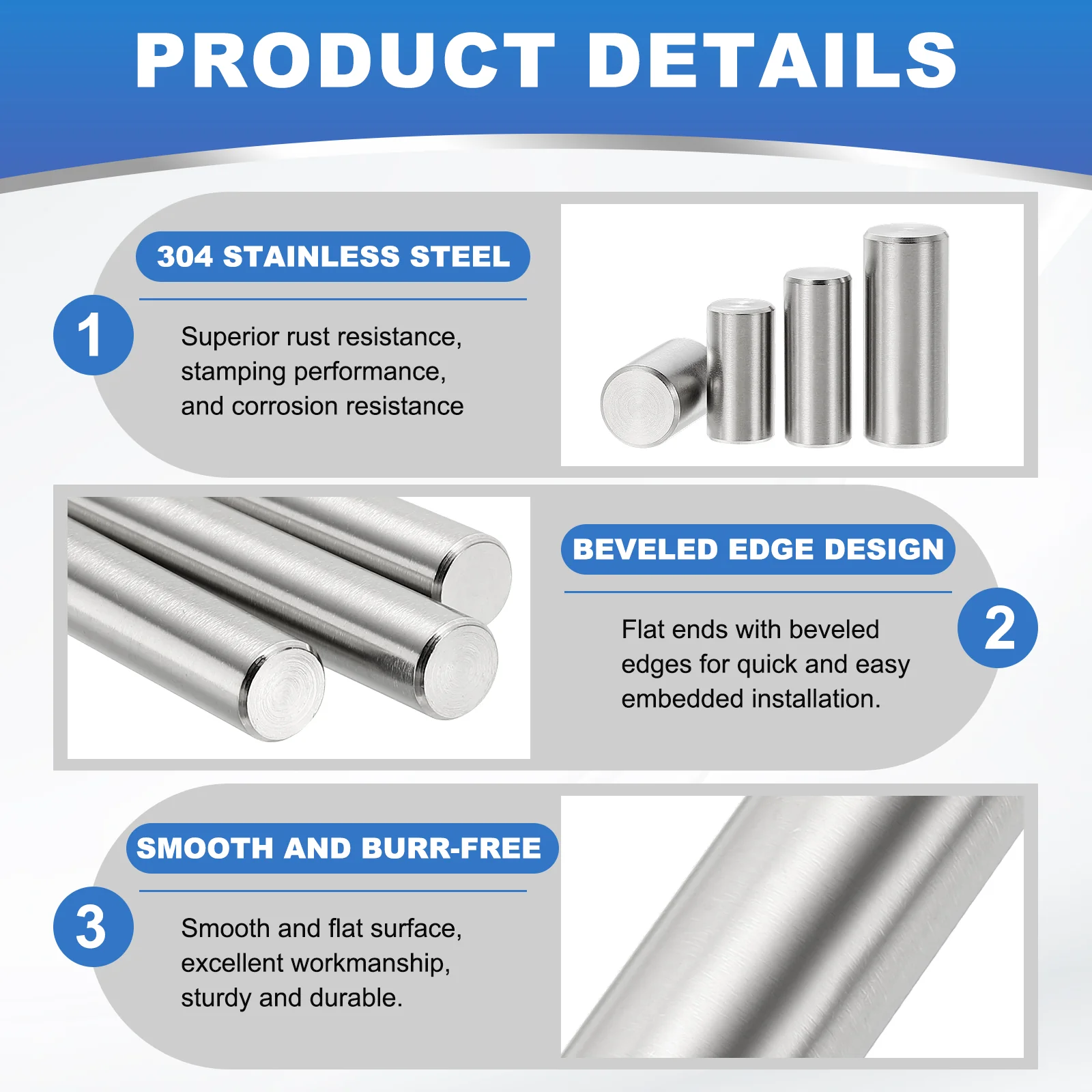 Uxcell 32Pcs M6 x 16mm Dowel Pin, 304 Stainless Steel Cylindrical Shelf Support Peg - Image 3