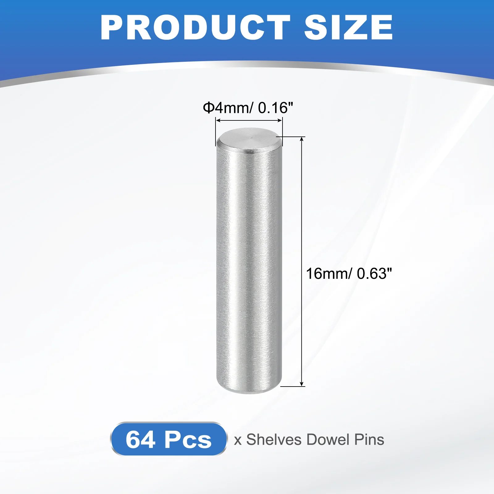 Uxcell 64Pcs M4 x 16mm Dowel Pin, 304 Stainless Steel Cylindrical Shelf Support Peg - Image 2