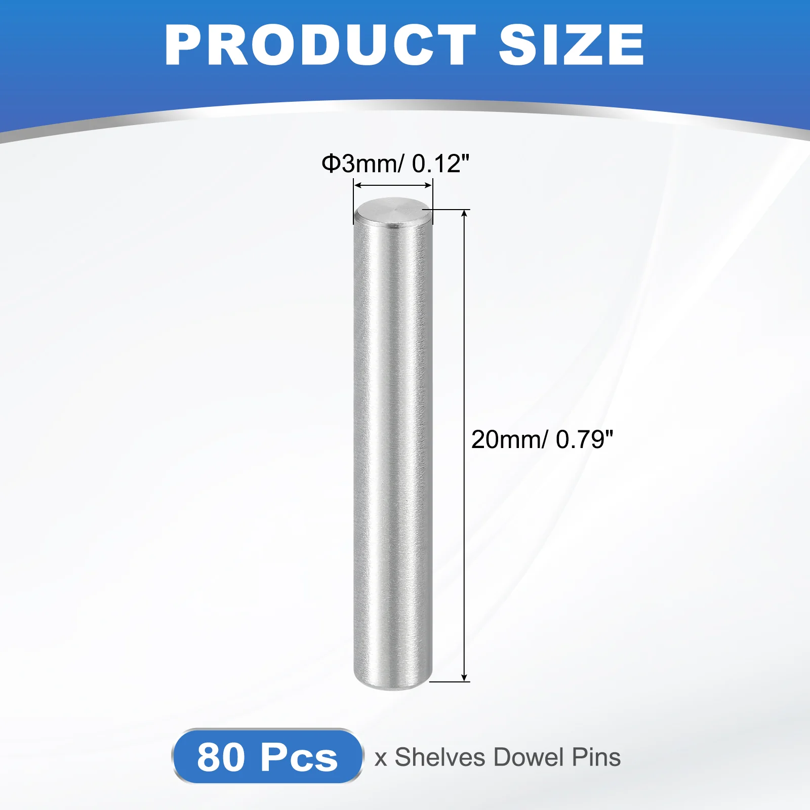 Uxcell 80Pcs M3 x 20mm Dowel Pin, 304 Stainless Steel Cylindrical Shelf Support Peg - Image 2