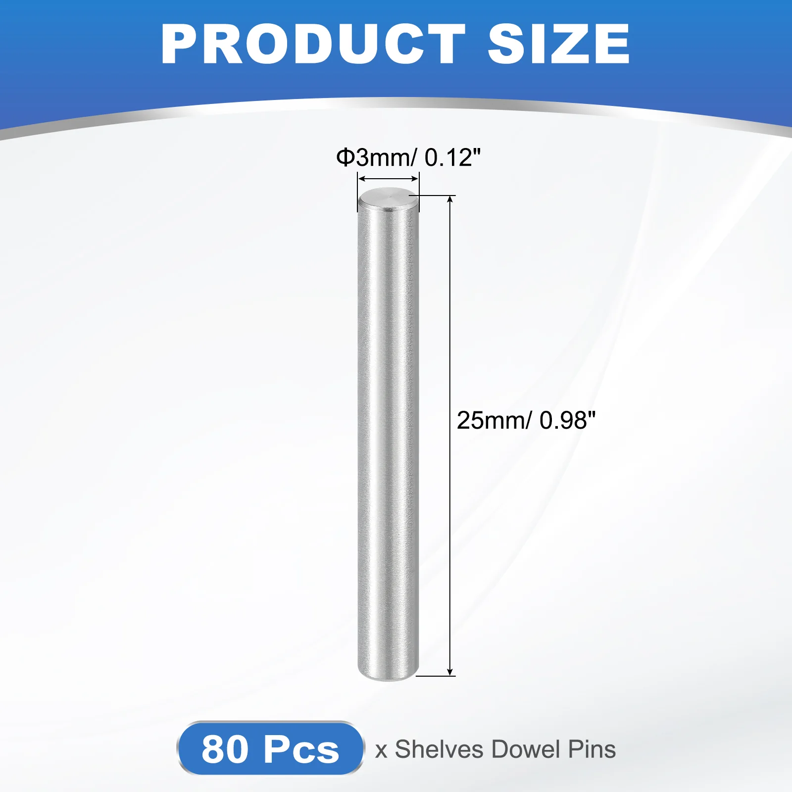 Uxcell 80Pcs M3 x 25mm Dowel Pin, 304 Stainless Steel Cylindrical Shelf Support Peg - Image 2