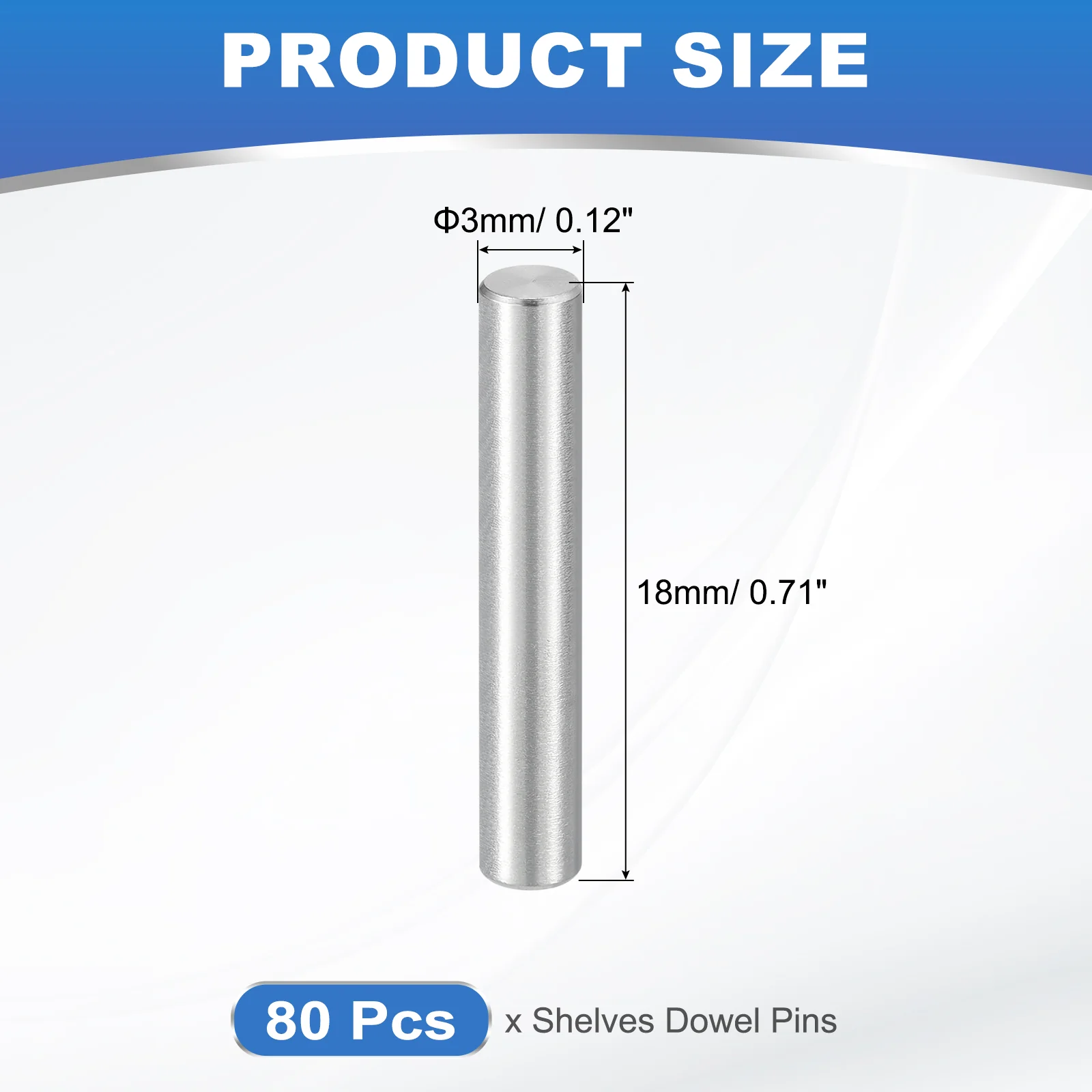 Uxcell 80Pcs M3 x 18mm Dowel Pin, 304 Stainless Steel Cylindrical Shelf Support Peg - Image 2
