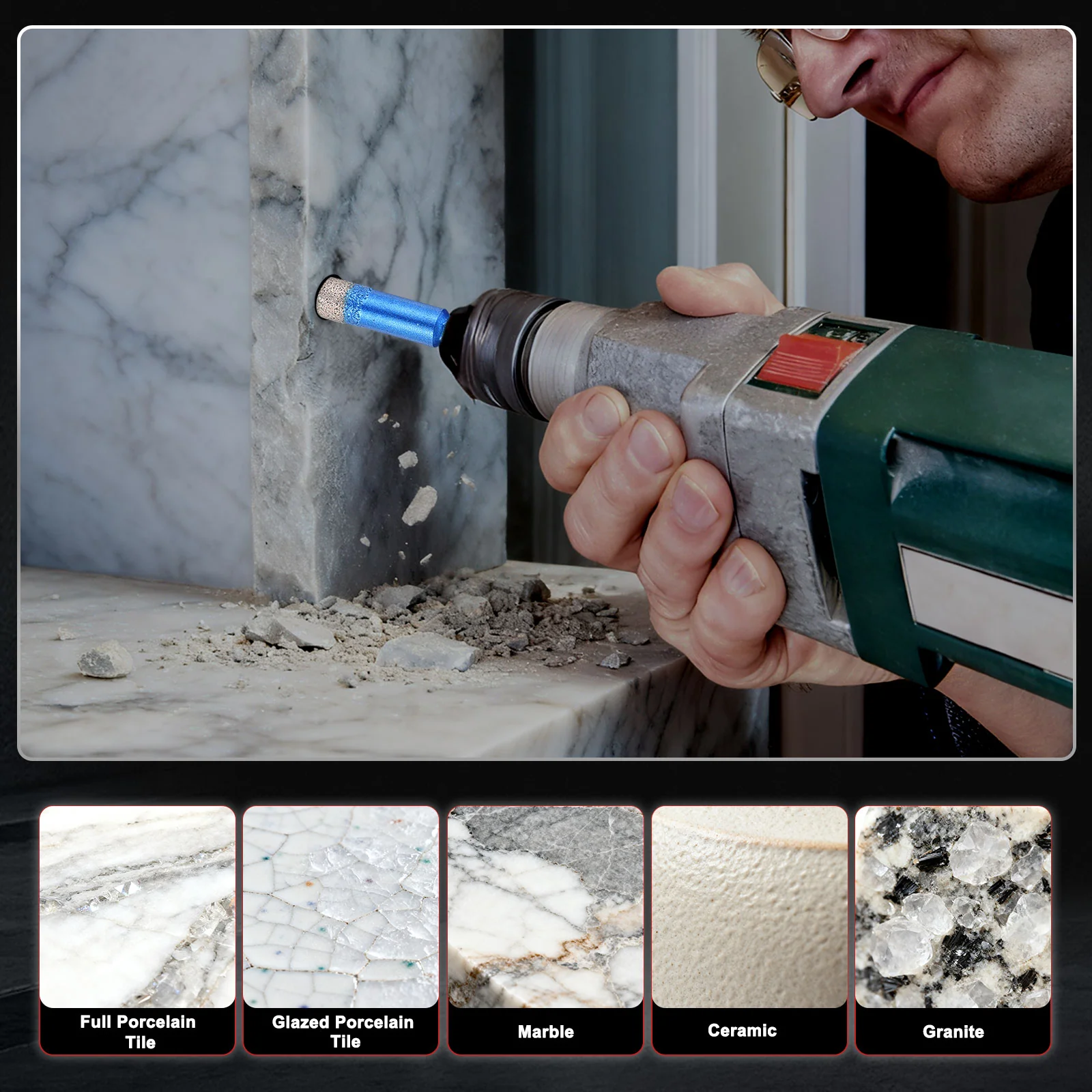 Dry Diamond Drill Bits Set, Diamond Hole Saw Tile Drill Bit for Porcelain Ceramic Marble - Image 36