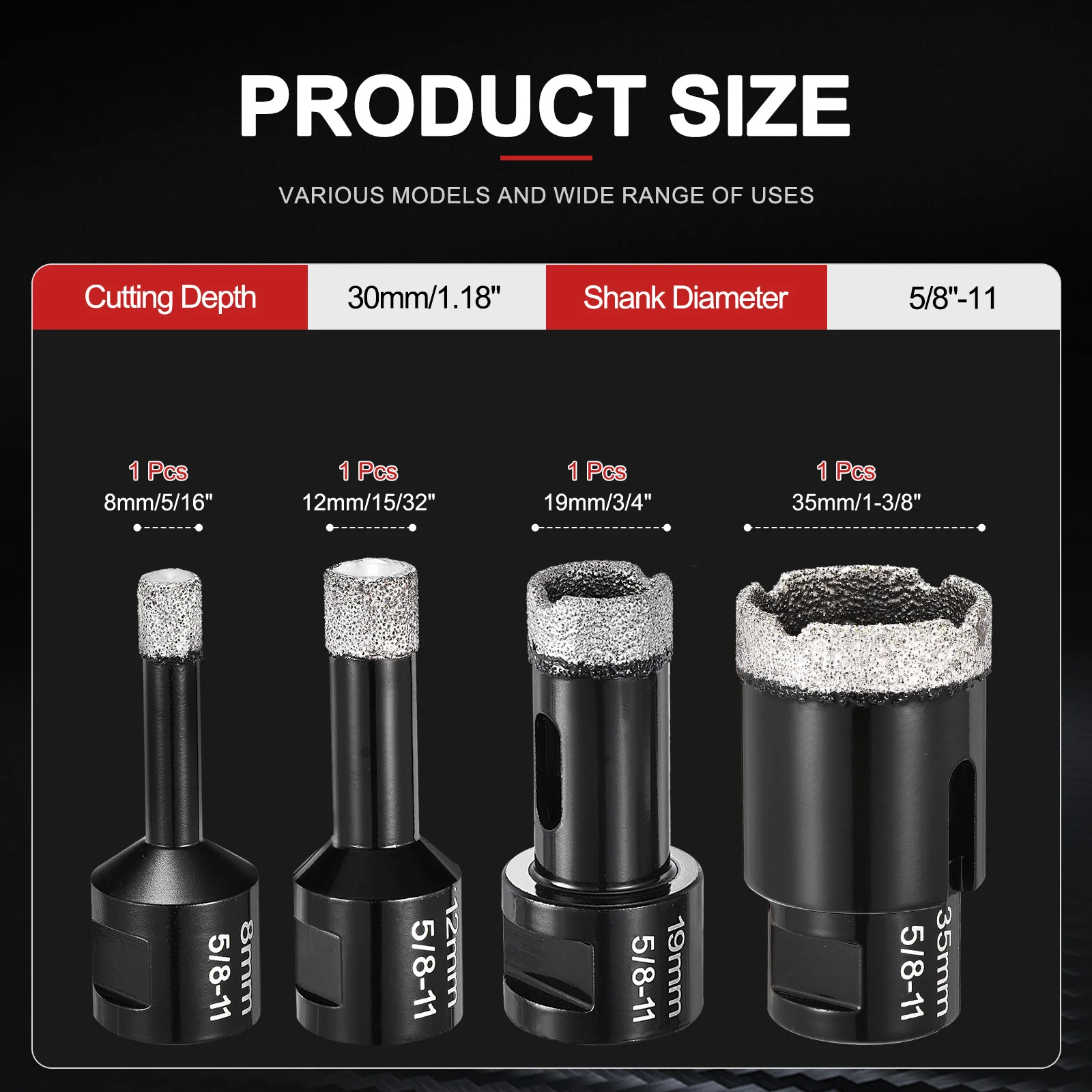 Diamond Core Drill Bit Kit Diamond Hole Saw with Thread Fit Angle Grinders for Ceramic - Image 8