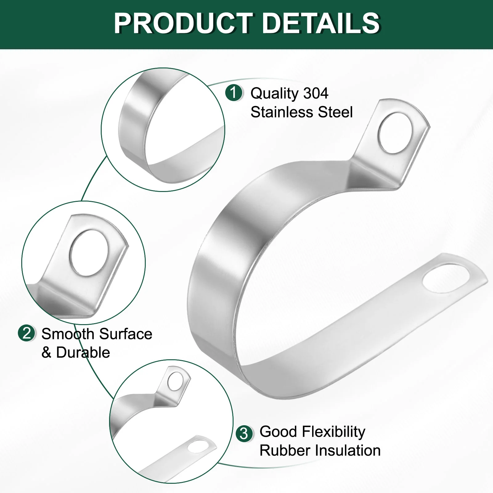 10pcs 1-9/16" (40mm) Stainless Steel Cable Clips Conduit Wire Holder Strap Clamp - Image 3