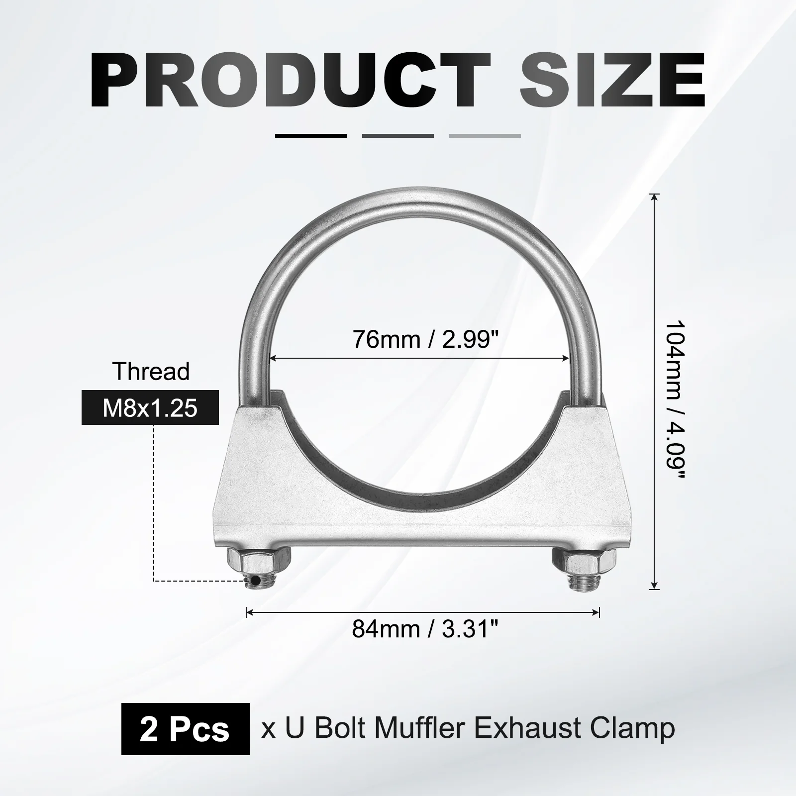 2pcs U Bolt Muffler Exhaust Clamp 76mm/2.99" 304 Stainless Steel U-Bolt Clamps - Image 2