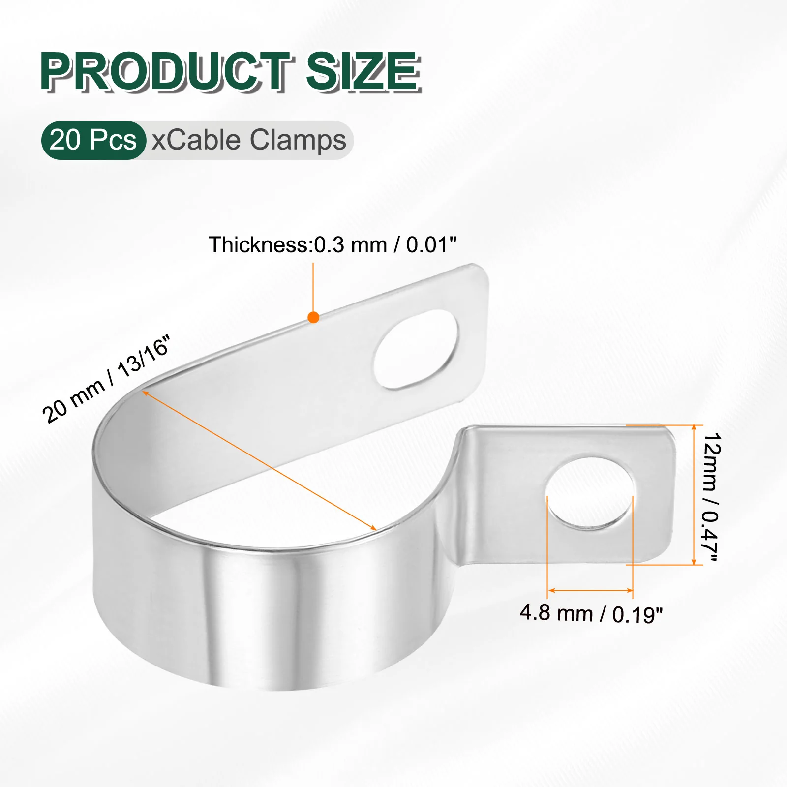 20pcs 13/16" (20mm) Stainless Steel Cable Clips Conduit Wire Holder Strap Clamp - Image 2