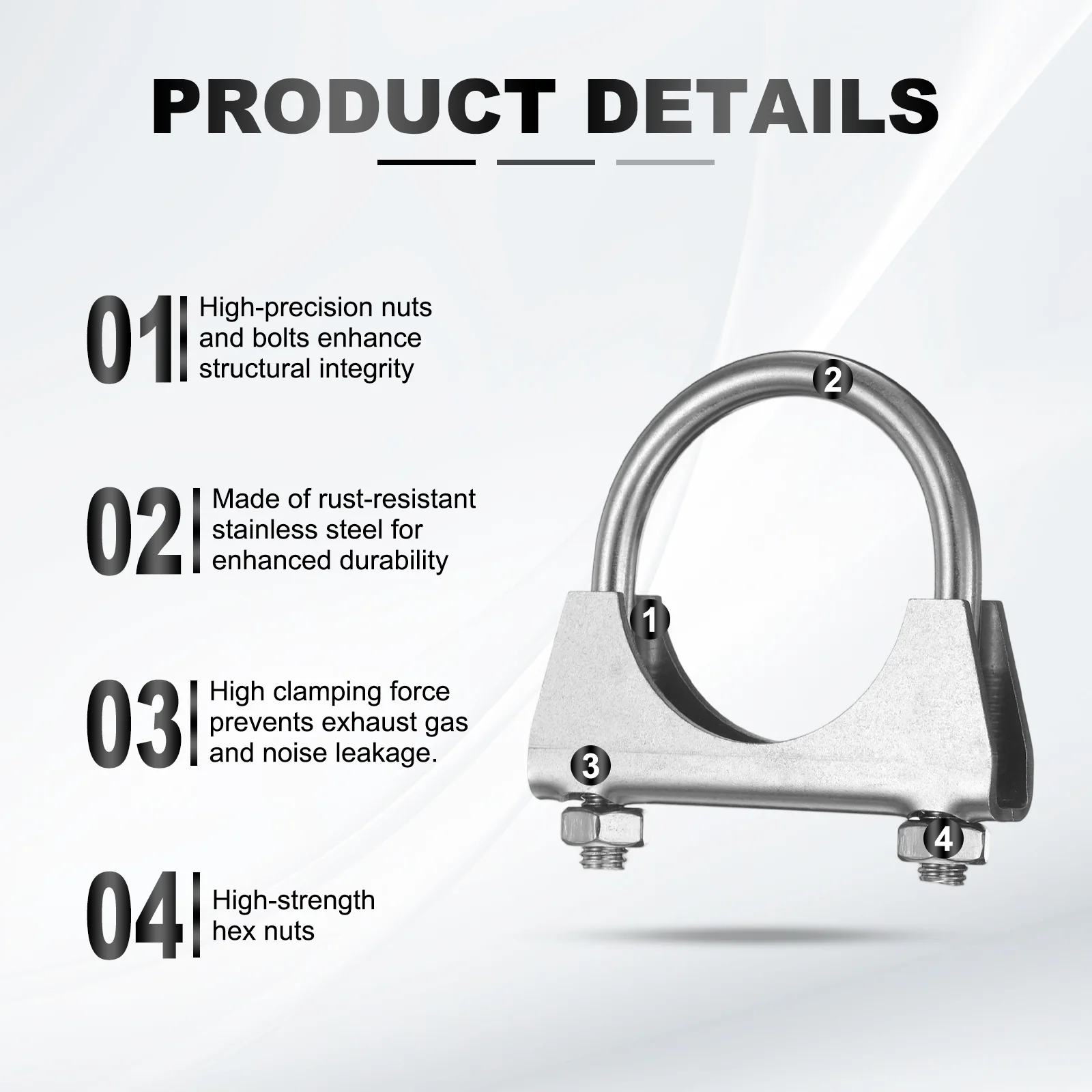 2pcs U Bolt Muffler Exhaust Clamp 48mm/1.89" 304 Stainless Steel U-Bolt Clamps - Image 3