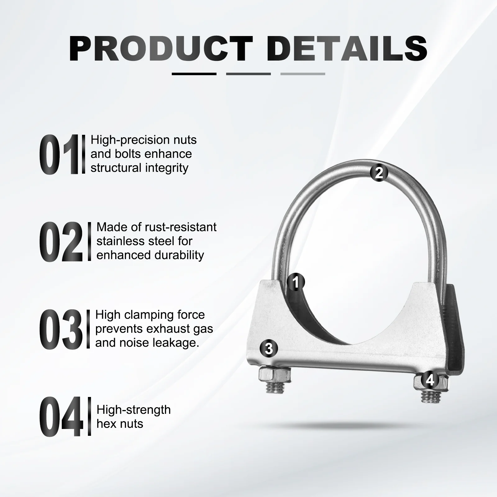 2pcs U Bolt Muffler Exhaust Clamp 57mm/2.24" 304 Stainless Steel U-Bolt Clamps - Image 3