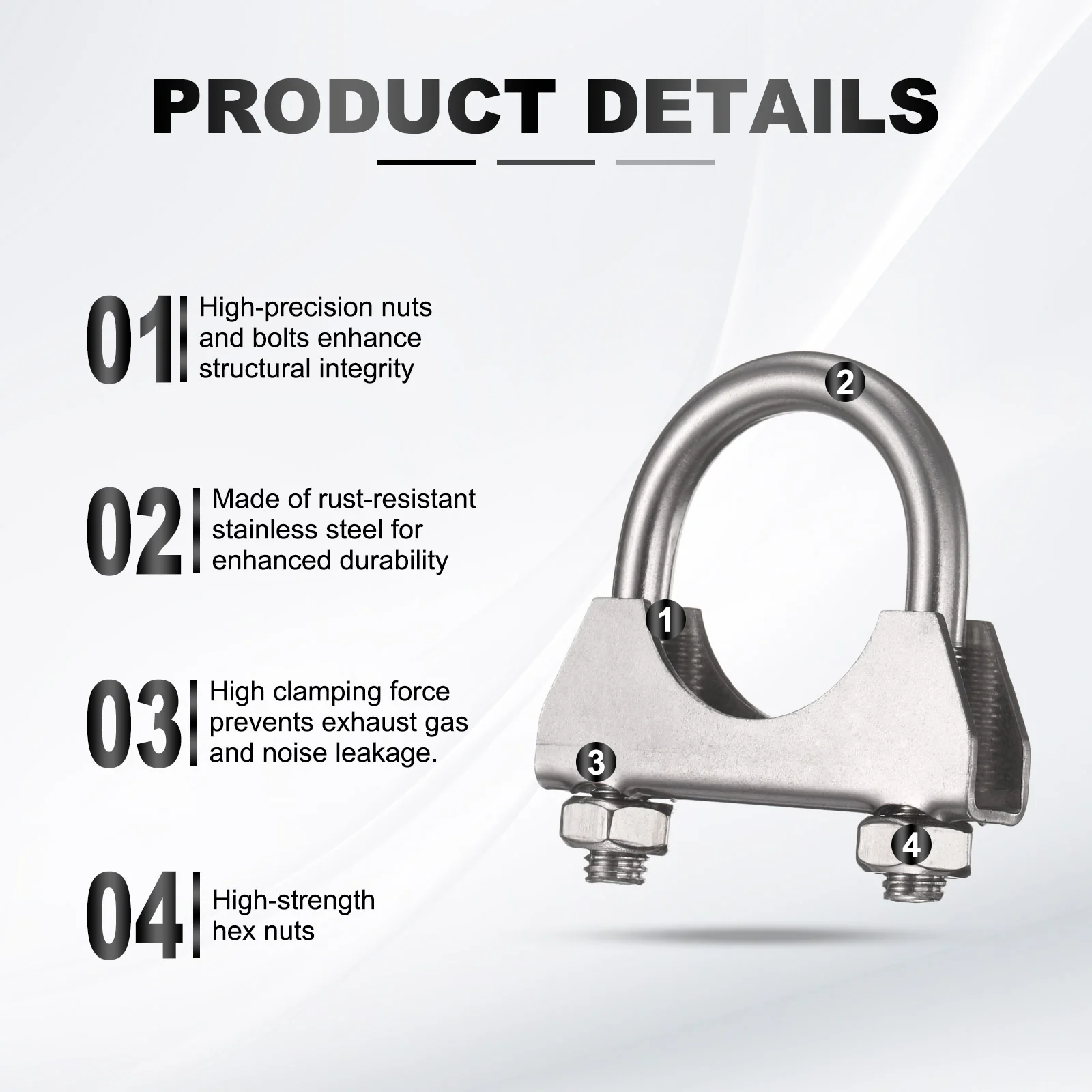 U Bolt Muffler Exhaust Clamp 33mm/1.3" 304 Stainless Steel U-Bolt Clamps - Image 3