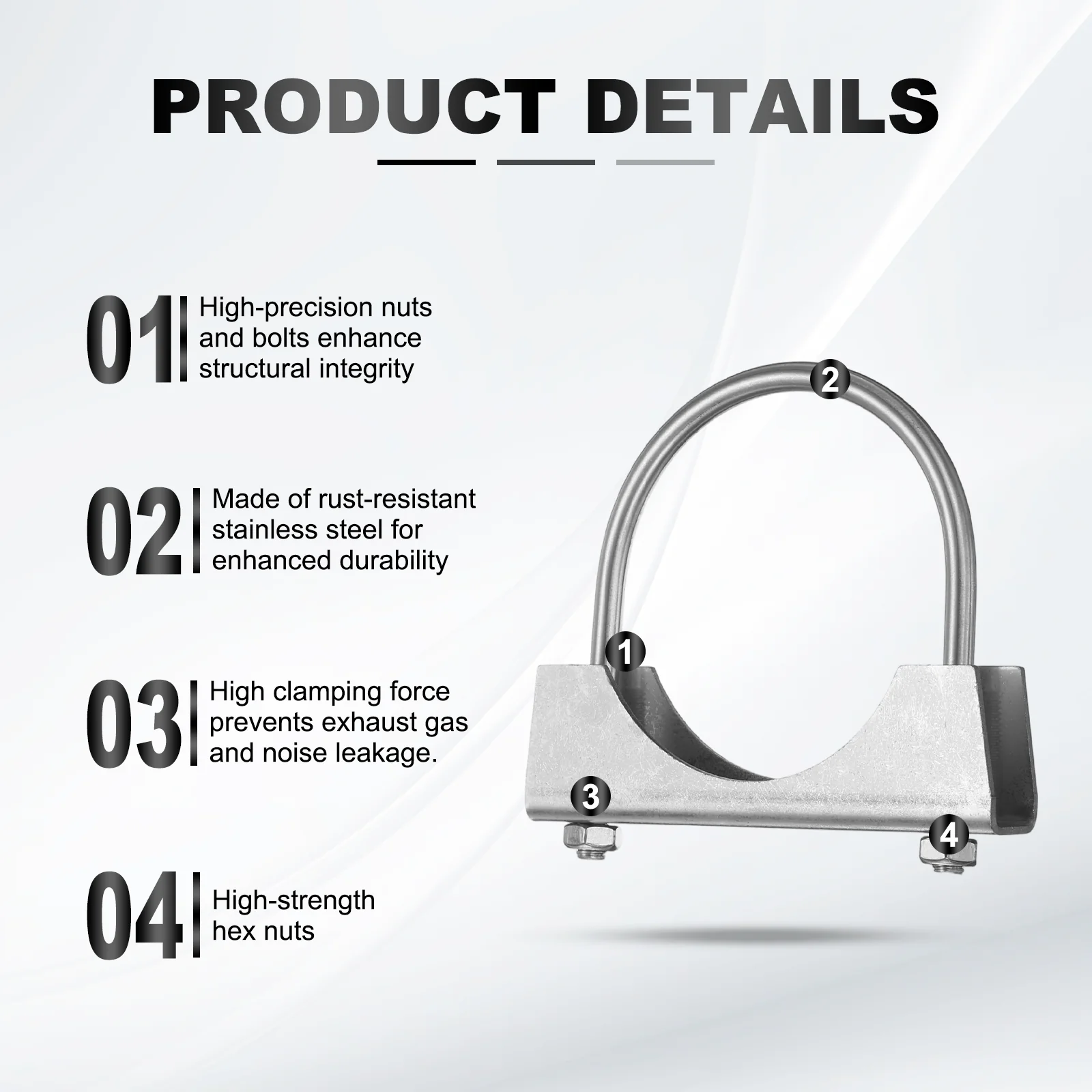 U Bolt Muffler Exhaust Clamp 89mm/3.5" 304 Stainless Steel U-Bolt Clamps - Image 3