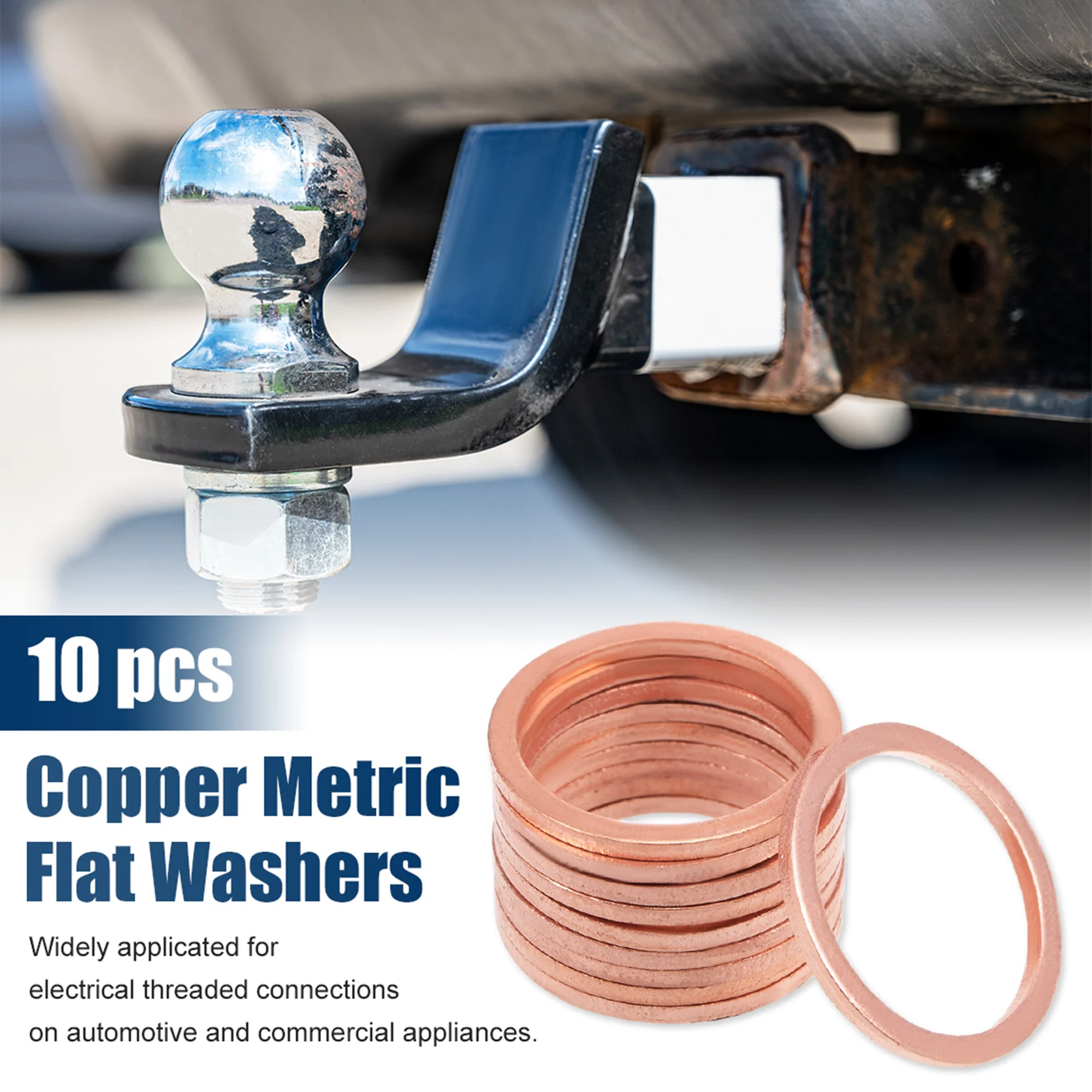Uxcell 10 Pcs Metric M18 x 22mm x 1.5mm Copper Flat Washer Sealing Ring for Screw Bolt Nut - Image 2