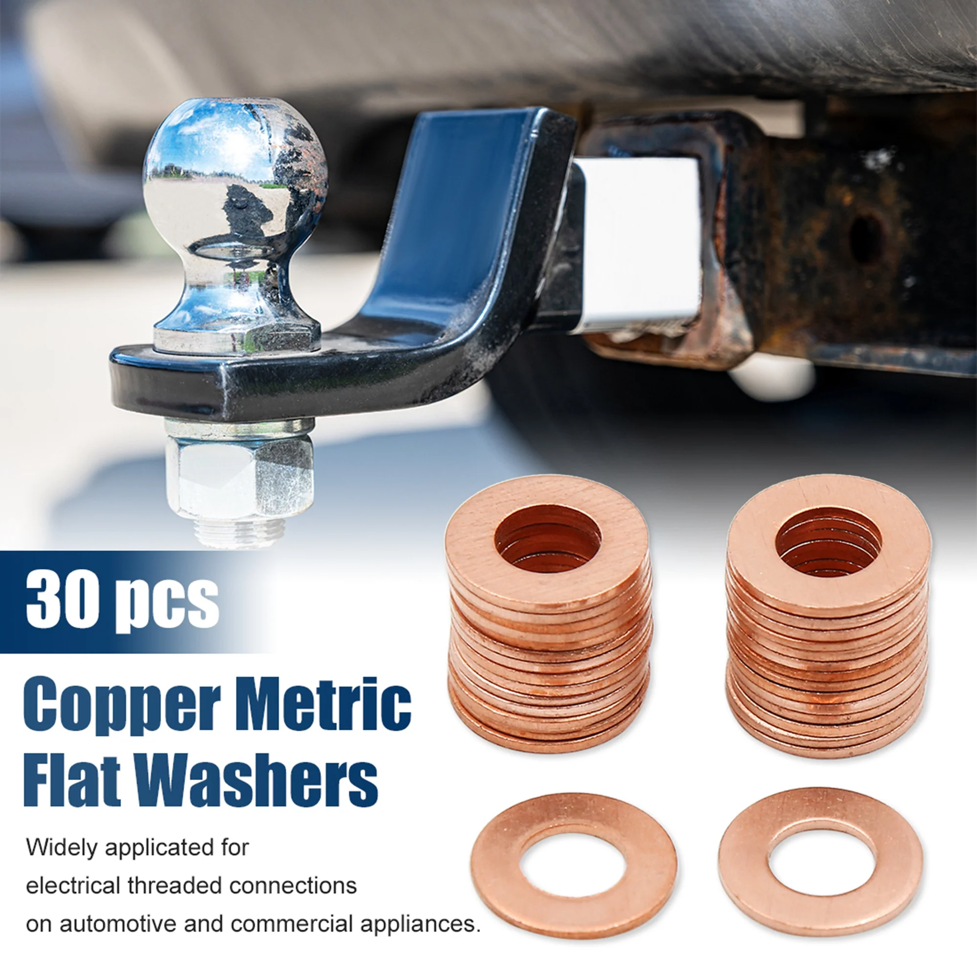 30pcs M7 x 14mm x 1mm Copper Flat Washer Sealing Gasket Ring for Screw Bolt Nut - Image 2