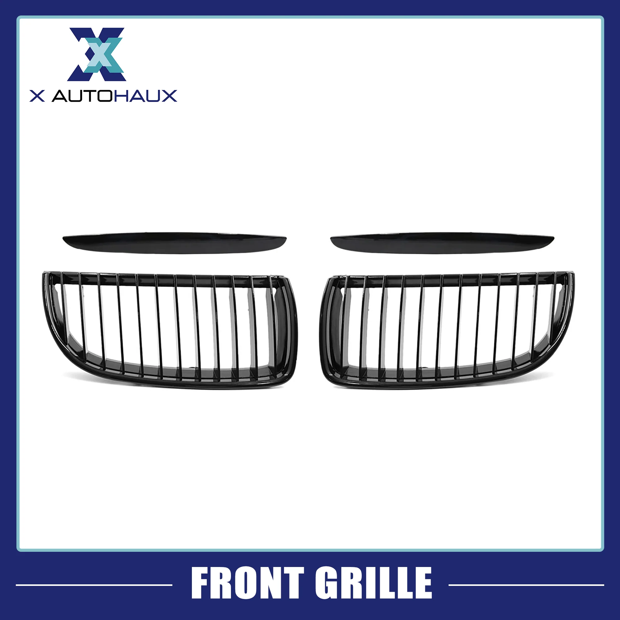 Front Upper Hood Bumper Grille Grill for BMW 325i E90 2005-2008 Front Left Right Upper Bumper Kidney Grille Grill Signal Slat Gloss Black Pair - Image 3