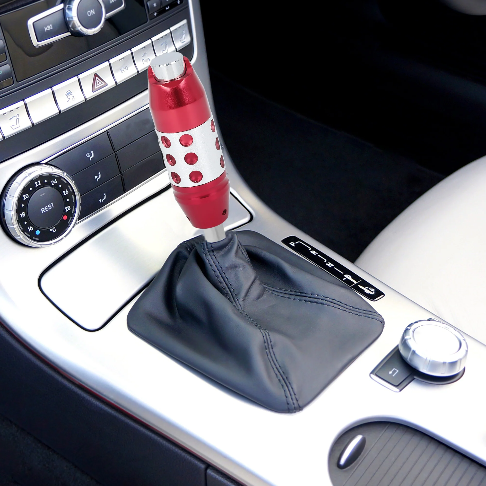 Universal Aluminum Alloy Car Gear Stick Shift Knob with Button Lever Shifter Red - Image 4