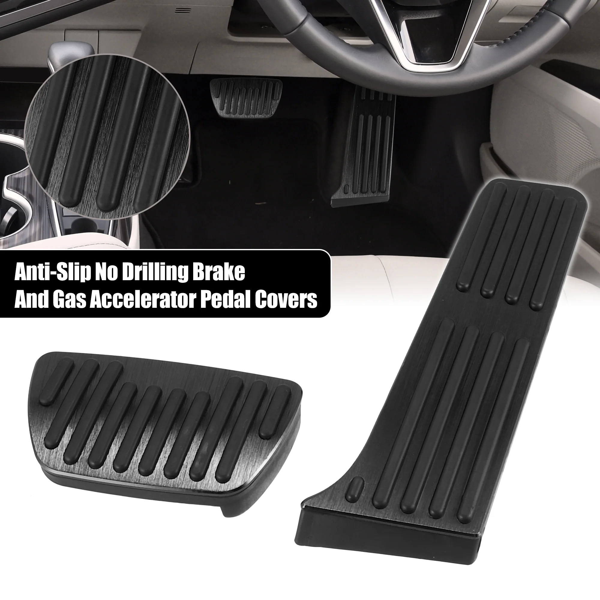 1 Set Anti Slip No Drilling Aluminum Alloy Brake and Gas Accelerator Pedal Covers Foot Pedal Pads for Toyota RAV4 Avalon 2019-2020 for Camry 2018-2020 for Highlander 20-21 Black - Image 2