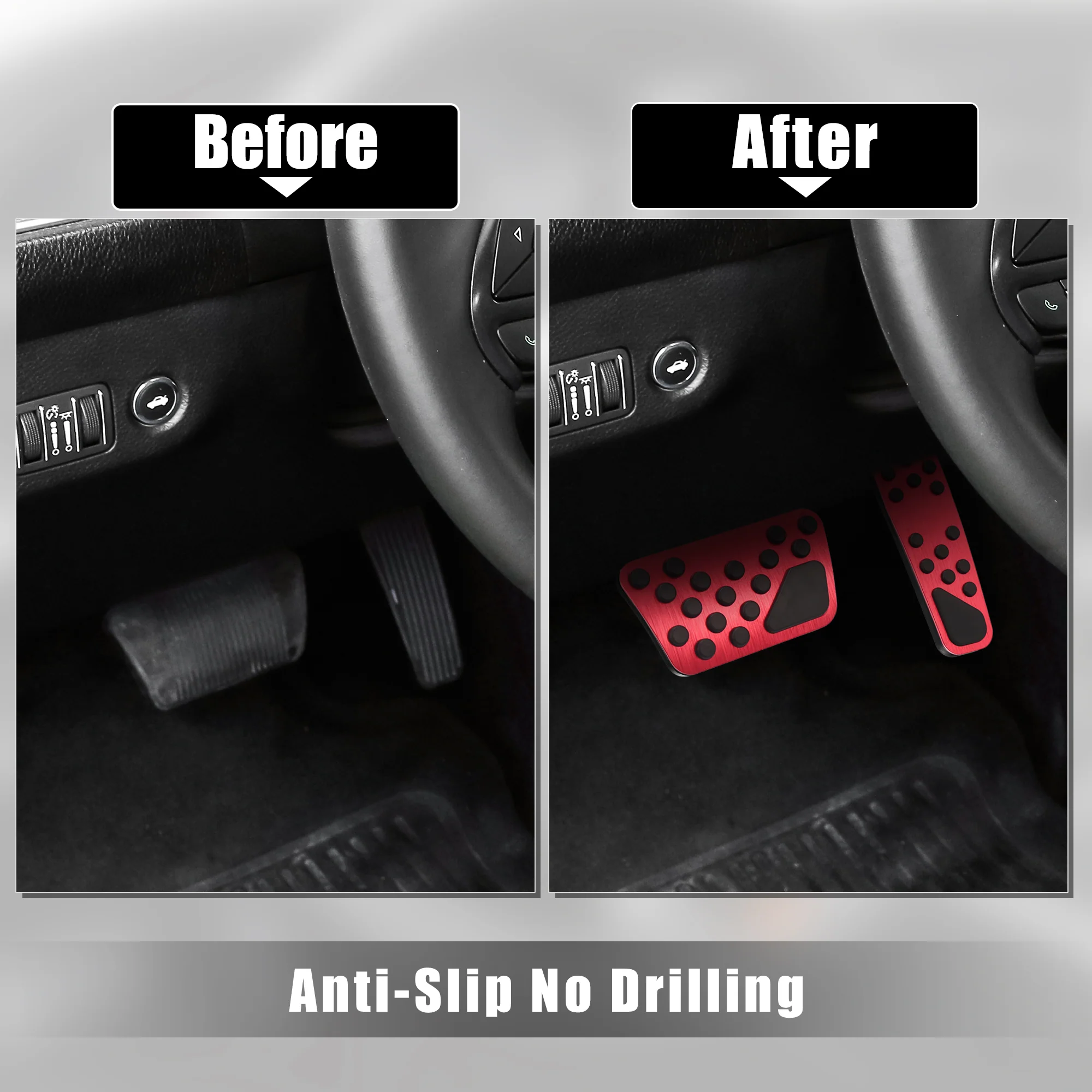 Anti Slip No Drilling Aluminum Alloy Brake and Gas Accelerator Pedal Covers Foot Pedal Pads for Dodge Challenger Charger 2009-2023 for Chrysler 300 2014-2023 4-door Red - Image 6