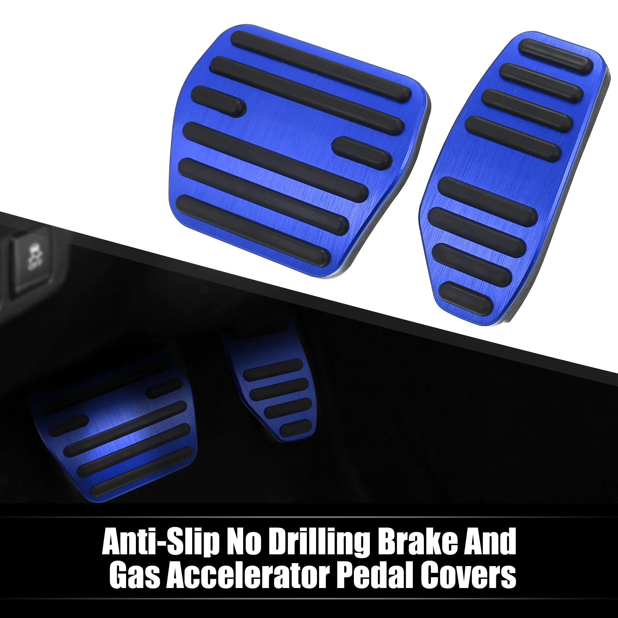 1 Set Anti Slip No Drilling Aluminum Alloy Brake and Gas Accelerator Pedal Covers Foot Pedal Pads for Nissan Kicks X-Trail Rogue Sport Qashqai Blue - Image 4