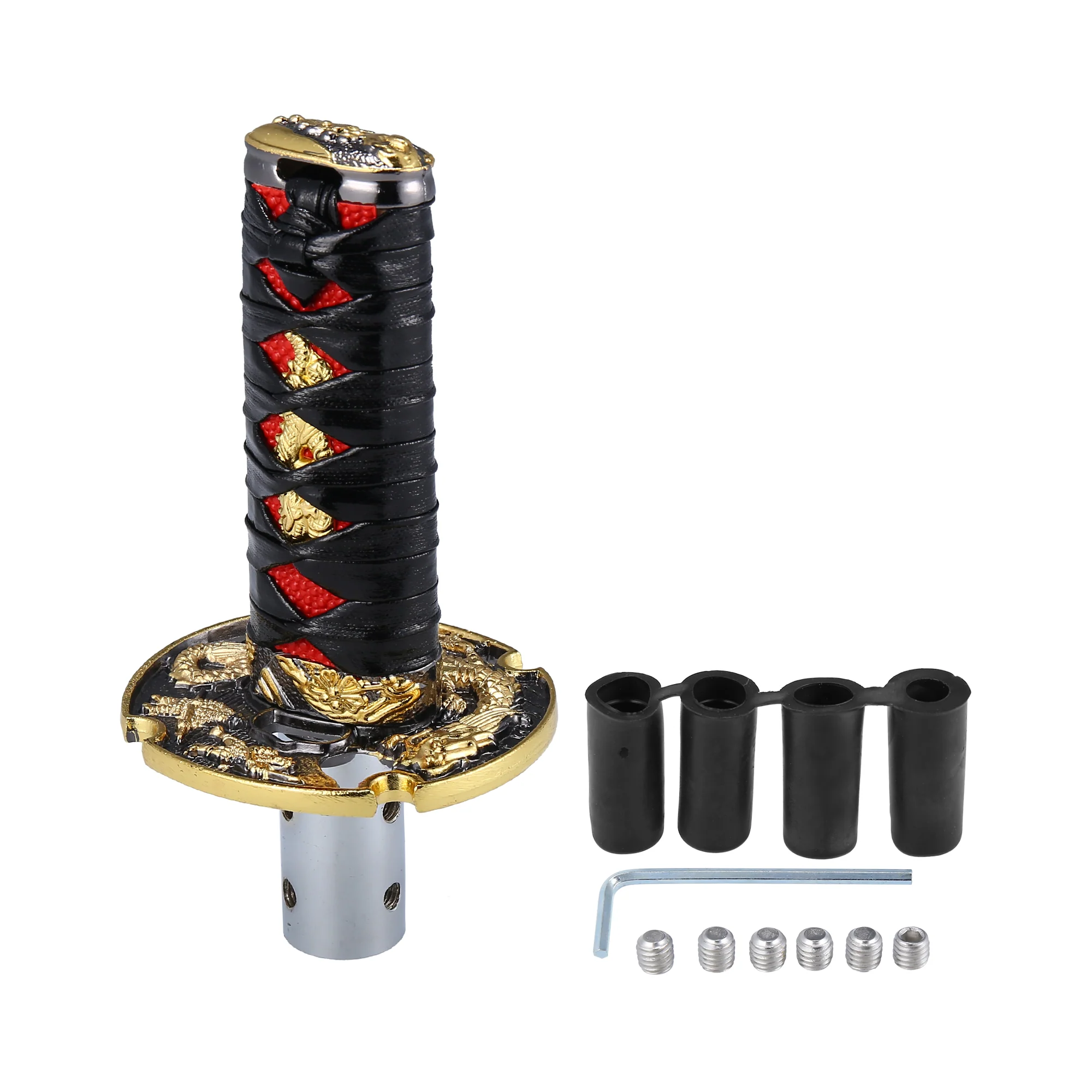 10cm Samurai Sword Style Gear Shifter Lever Katana Shift Knob Classic Braided Pattern for Manual Automatic AT MT Shifter Black Red