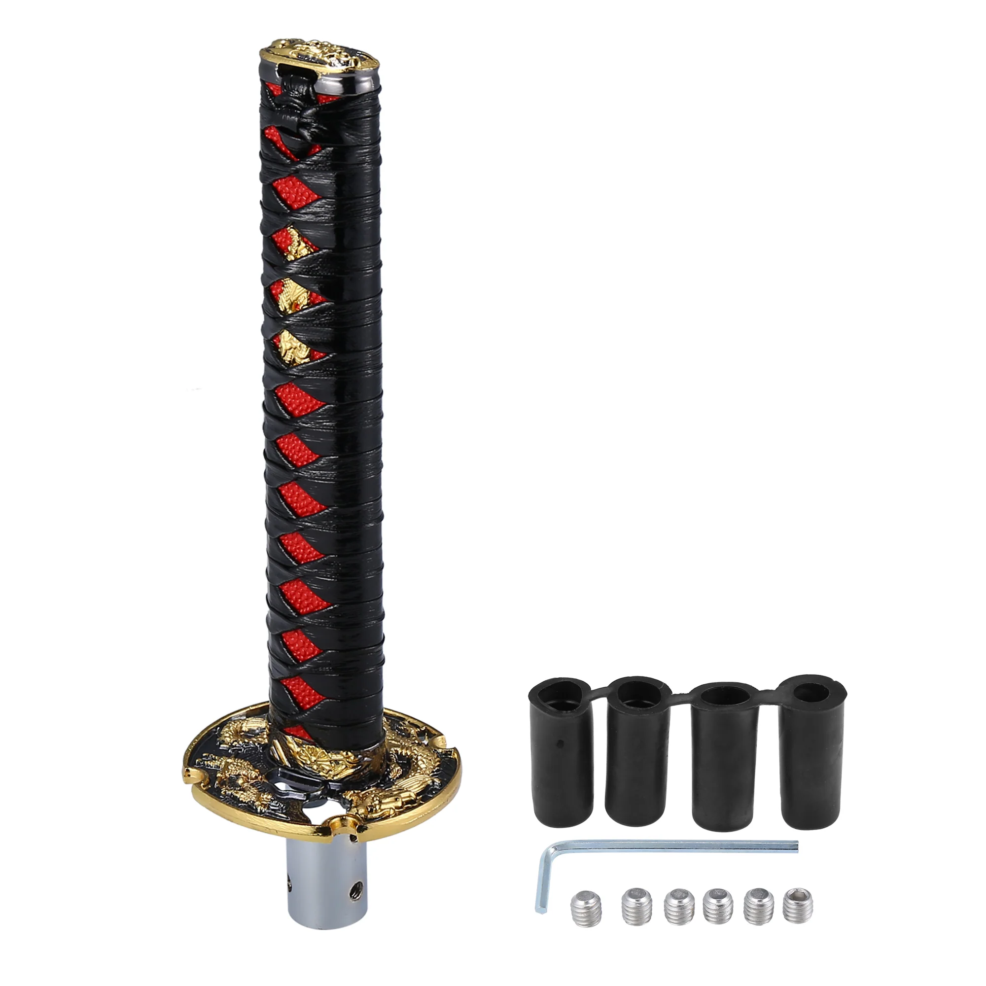 20cm Samurai Sword Style Gear Shifter Lever Katana Shift Knob Classic Braided Pattern for Manual Automatic AT MT Shifter Black Red