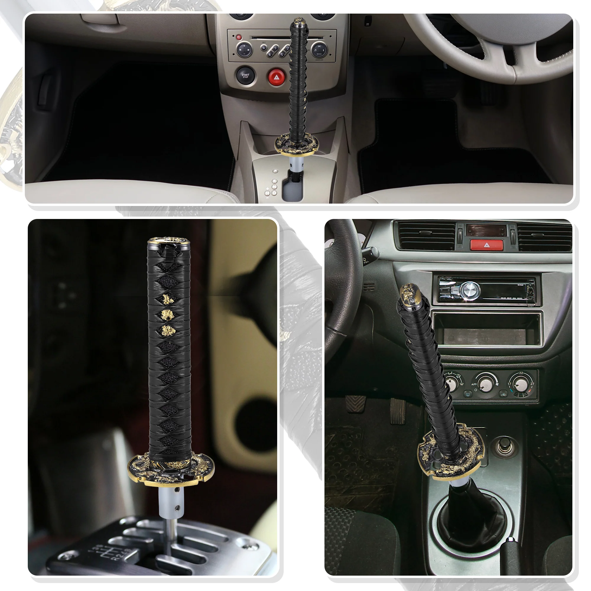 20cm Samurai Sword Style Gear Shifter Lever Katana Shift Knob Classic Braided Pattern for Manual Automatic AT MT Shifter Black - Image 4