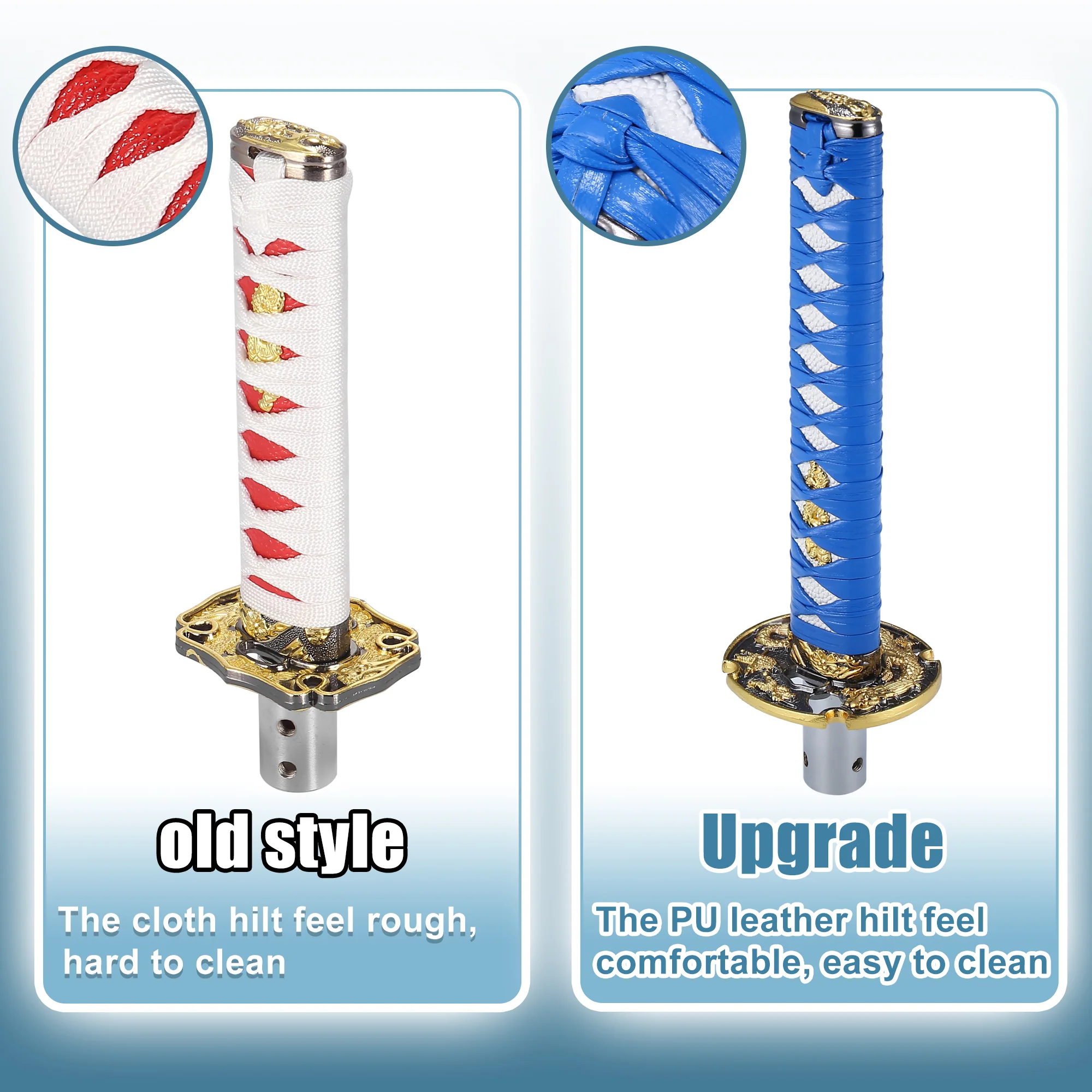 20cm Samurai Sword Style Gear Shifter Lever Katana Shift Knob Classic Braided Pattern for Manual Automatic AT MT Shifter Blue White - Image 7