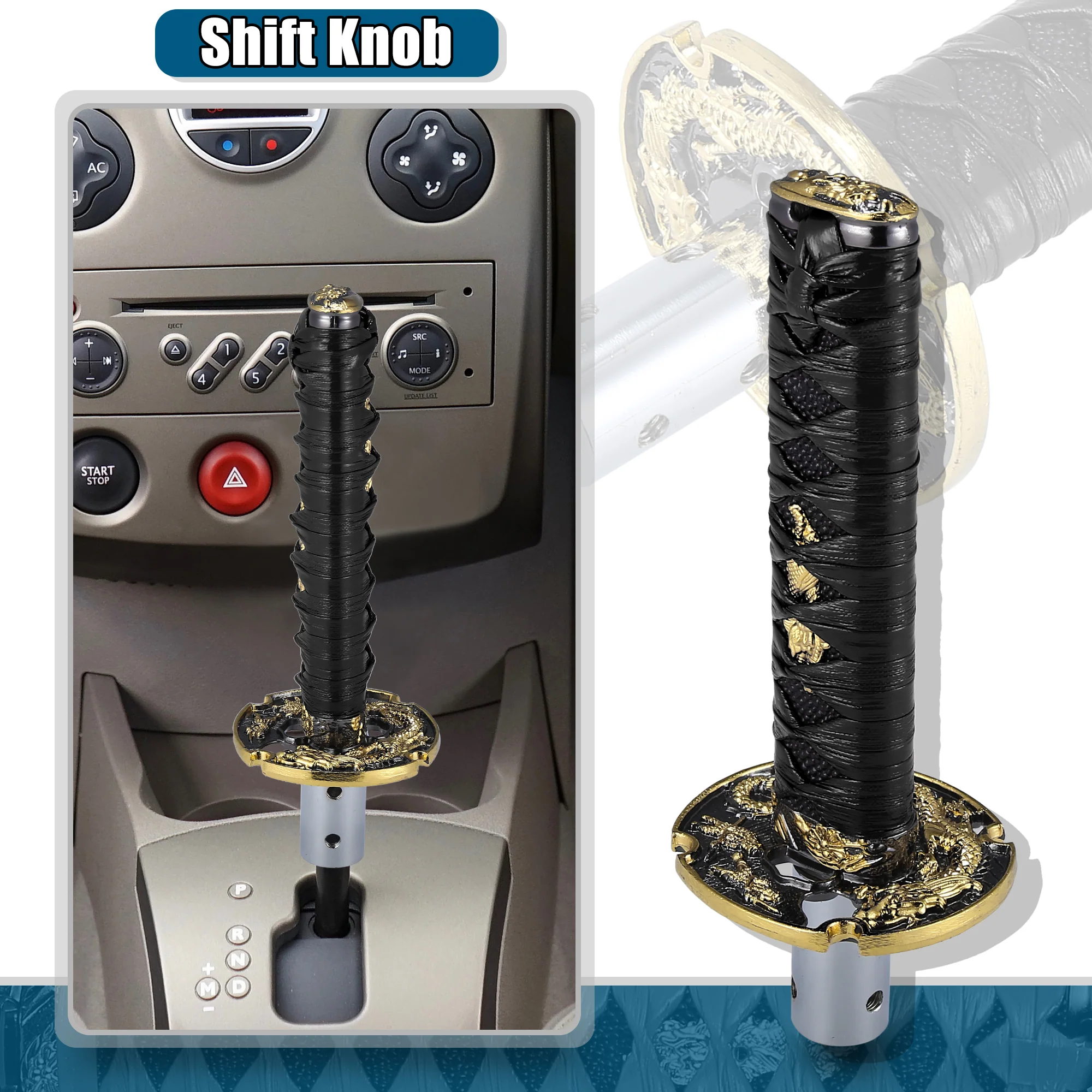 15cm Samurai Sword Style Gear Shifter Lever Katana Shift Knob Classic Braided Pattern for Manual Automatic AT MT Shifter Black - Image 2