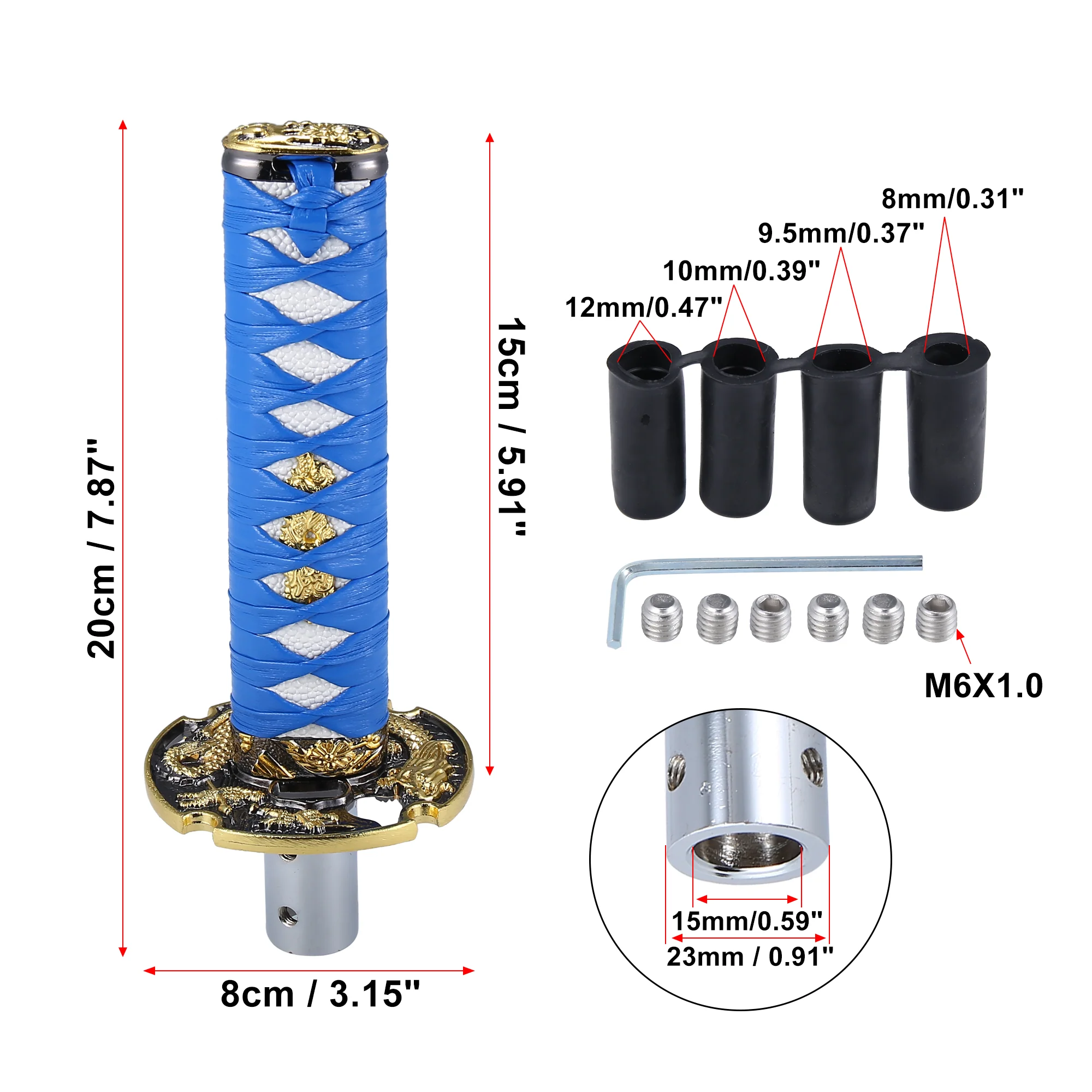 15cm Samurai Sword Style Gear Shifter Lever Katana Shift Knob Classic Braided Pattern for Manual Automatic AT MT Shifter Blue White - Image 6
