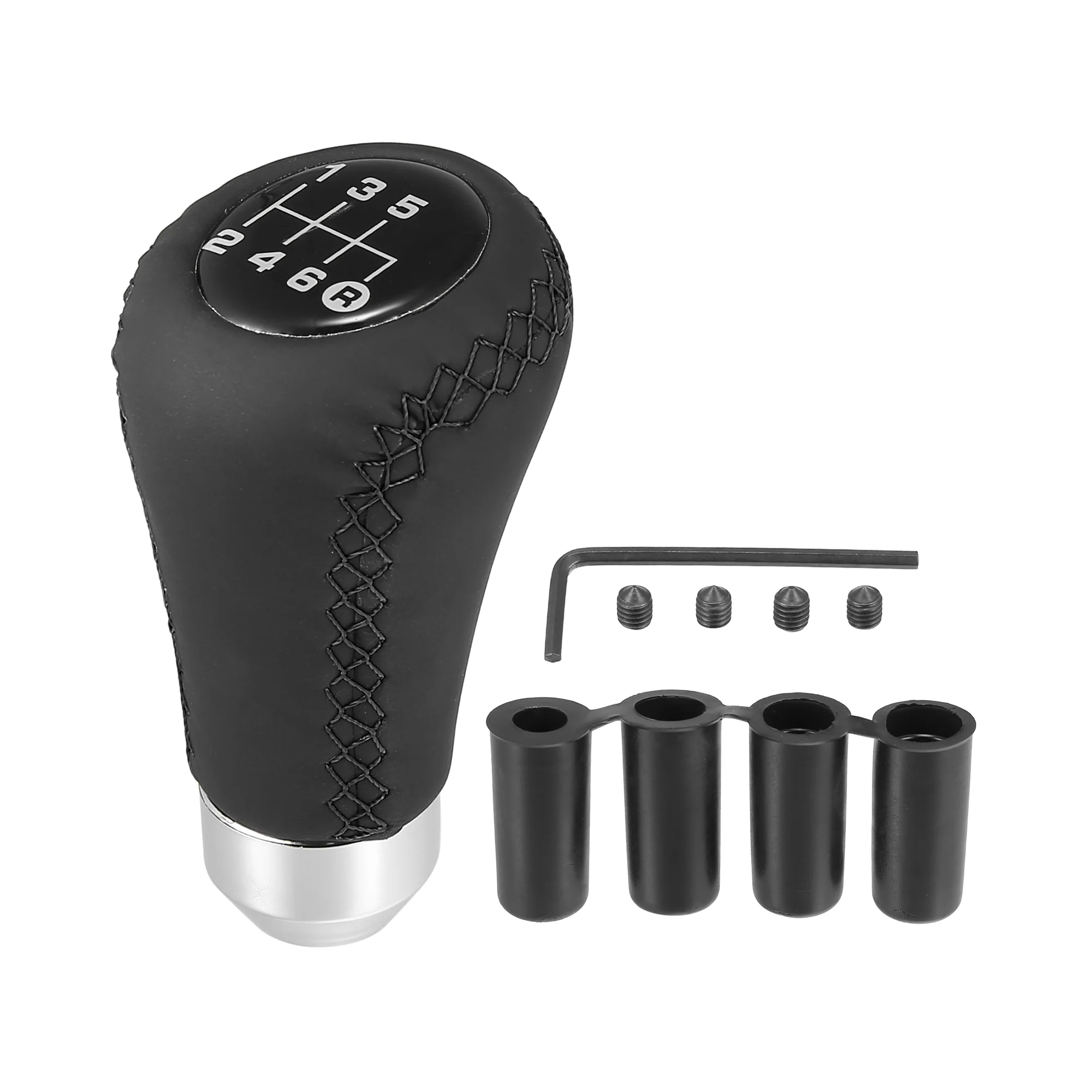 Black Universal 6 Speed Auto Car Gear Lever Shifter Manual Stick Shift Knob PU Leather Black Stitches
