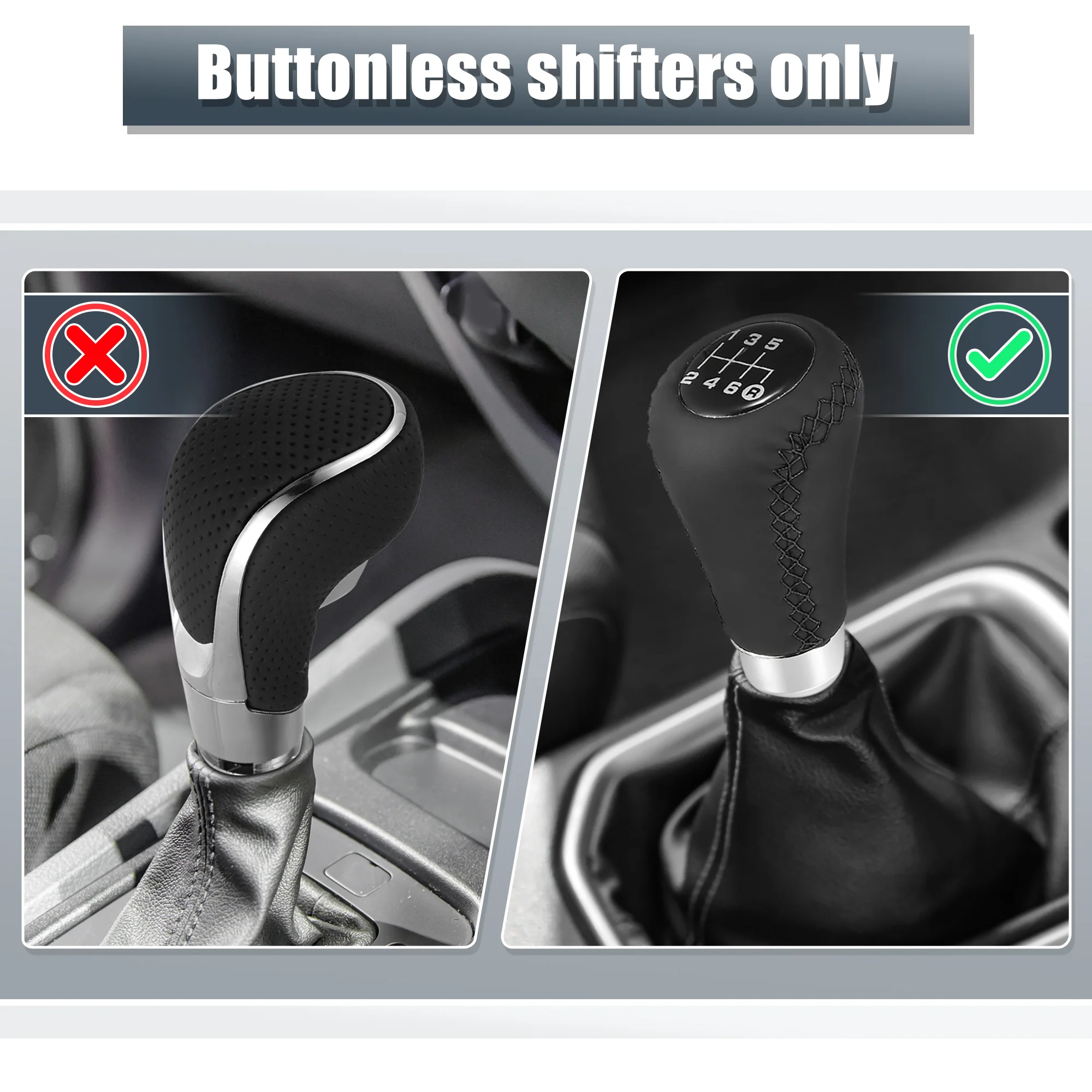Black Universal 6 Speed Auto Car Gear Lever Shifter Manual Stick Shift Knob PU Leather Black Stitches - Image 7
