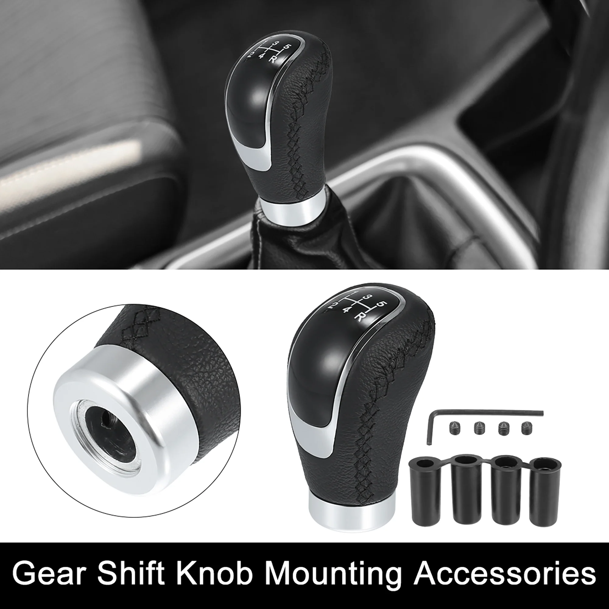 Universal 5 Speed Auto Car Gear Lever Shifter Manual Stick Shift Knob PU Leather Black - Image 2