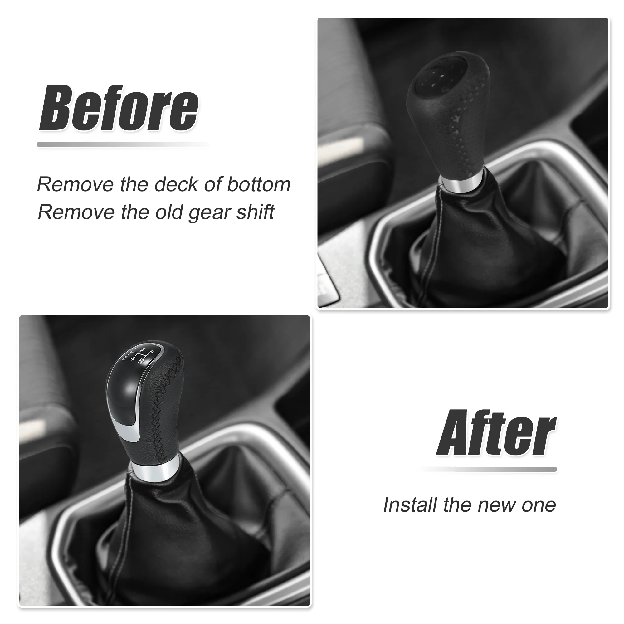 Universal 5 Speed Auto Car Gear Lever Shifter Manual Stick Shift Knob PU Leather Black - Image 5