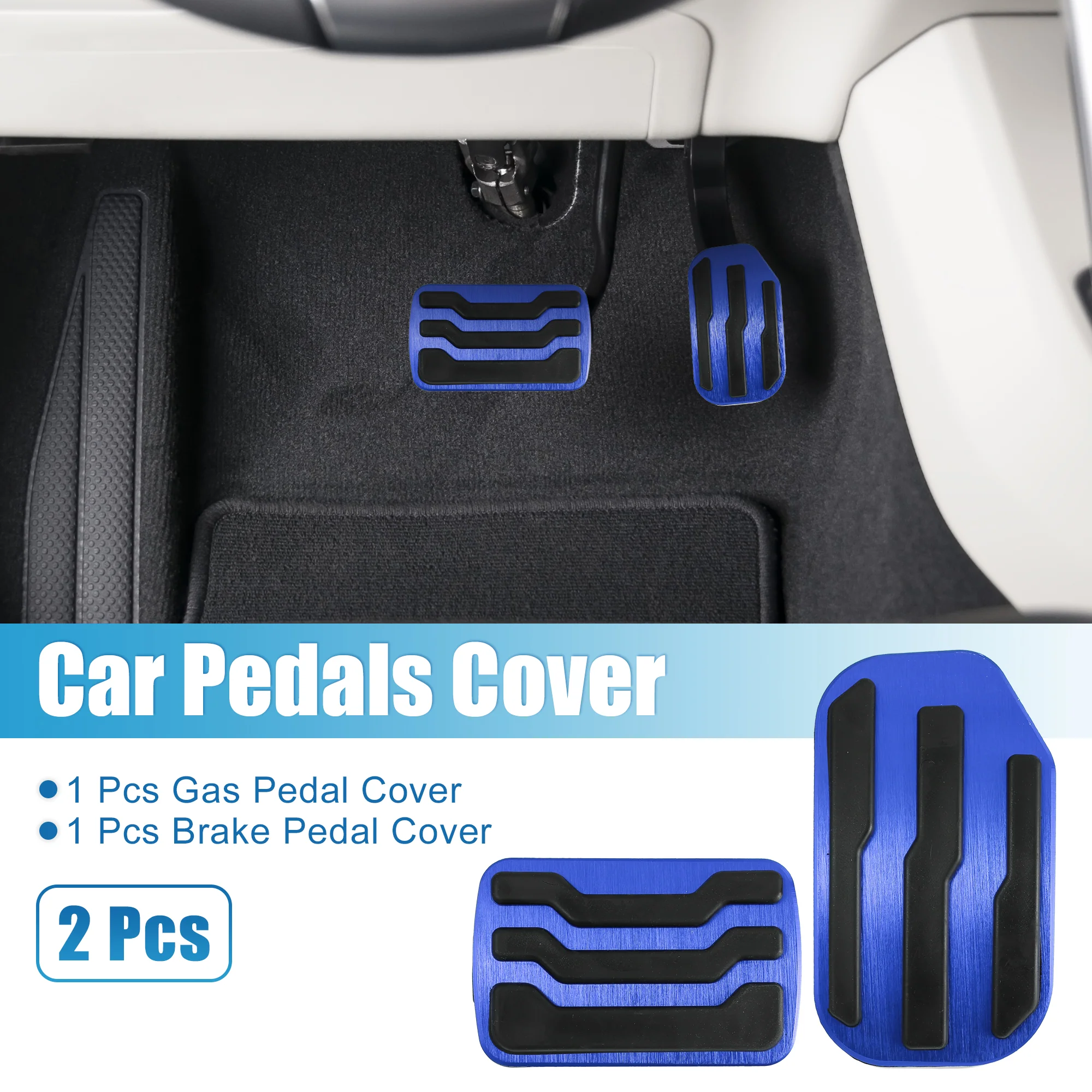 Foot Brake Pedals Pads Anti Slip Fuel Gas Accelerator Pedal Cover for Ford F-150 2015 2016 2017 2018 2019 2020 Aluminum Alloy Blue (Set of 2) - Image 2