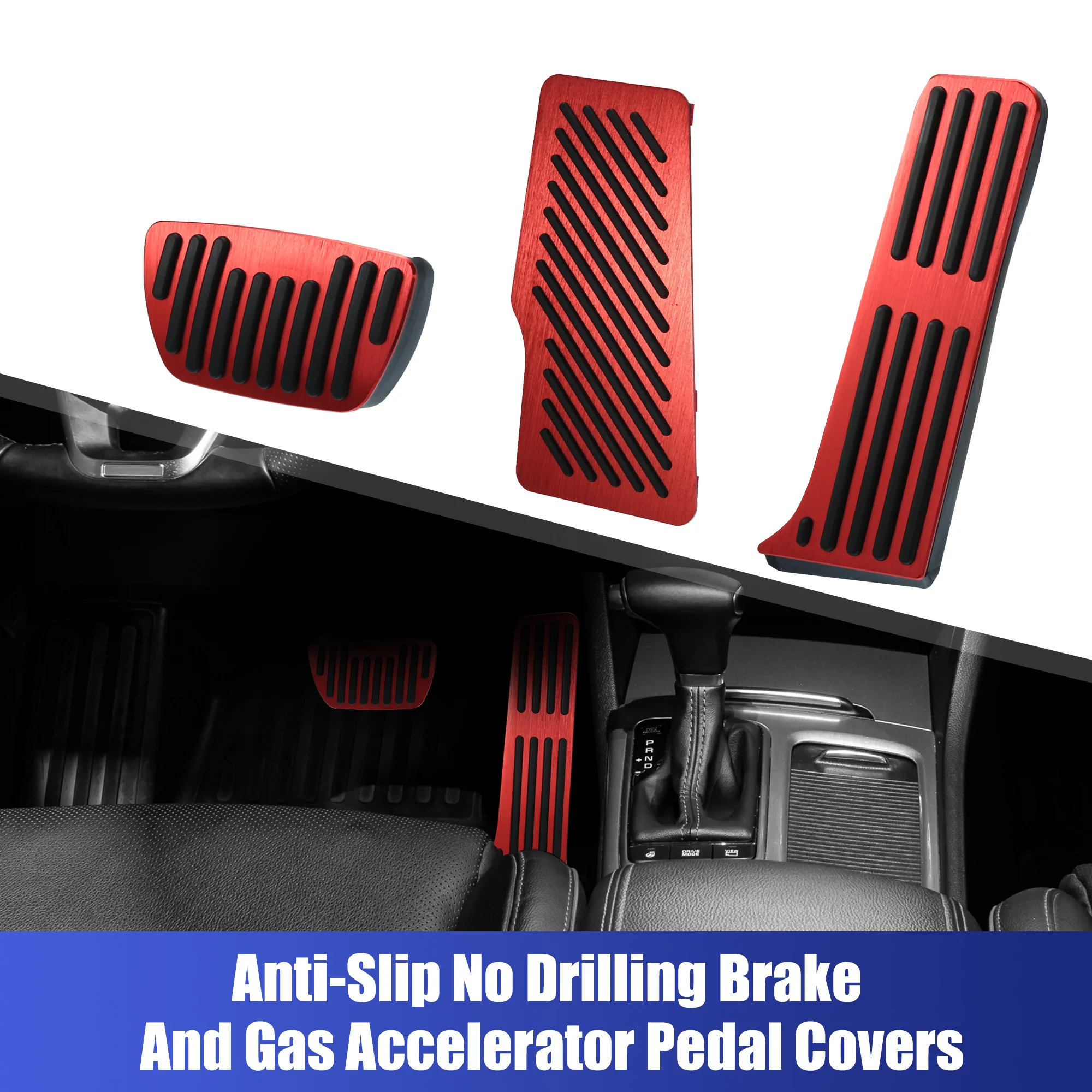3pcs Red Aluminum Car Brake Gas Accelerator Rest Pedal Non Slip Cover Pads for Toyota Camry 2018-2022 - Image 4