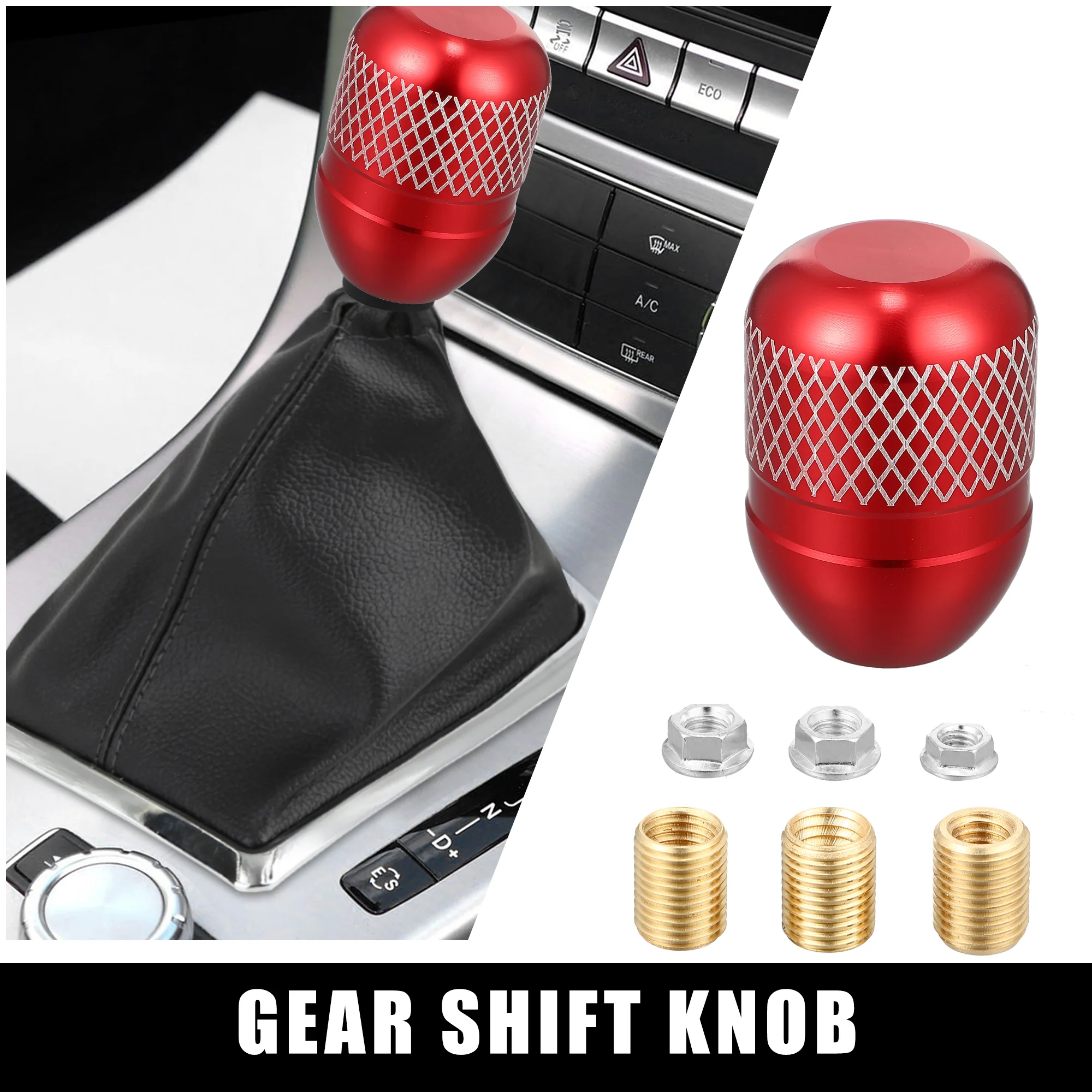1 Set Universal Aluminum Alloy Car Automatic Manual Weighted Shifter Knob Gear Shift Knobs with Adapter Kit Red - Image 2