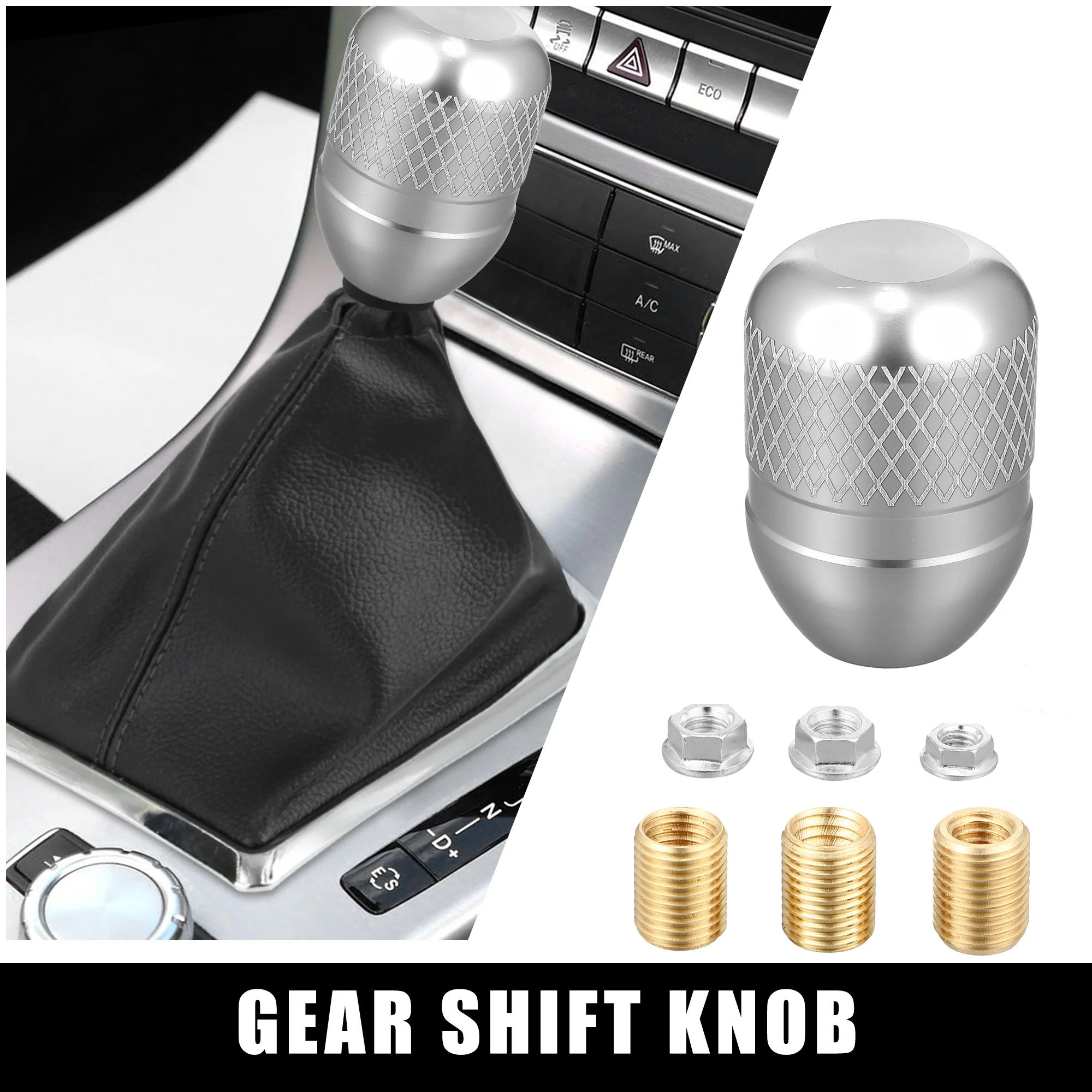 1 Set Universal Aluminum Alloy Car Automatic Manual Weighted Shifter Knob Gear Shift Knobs with Adapter Kit Silver Tone - Image 2