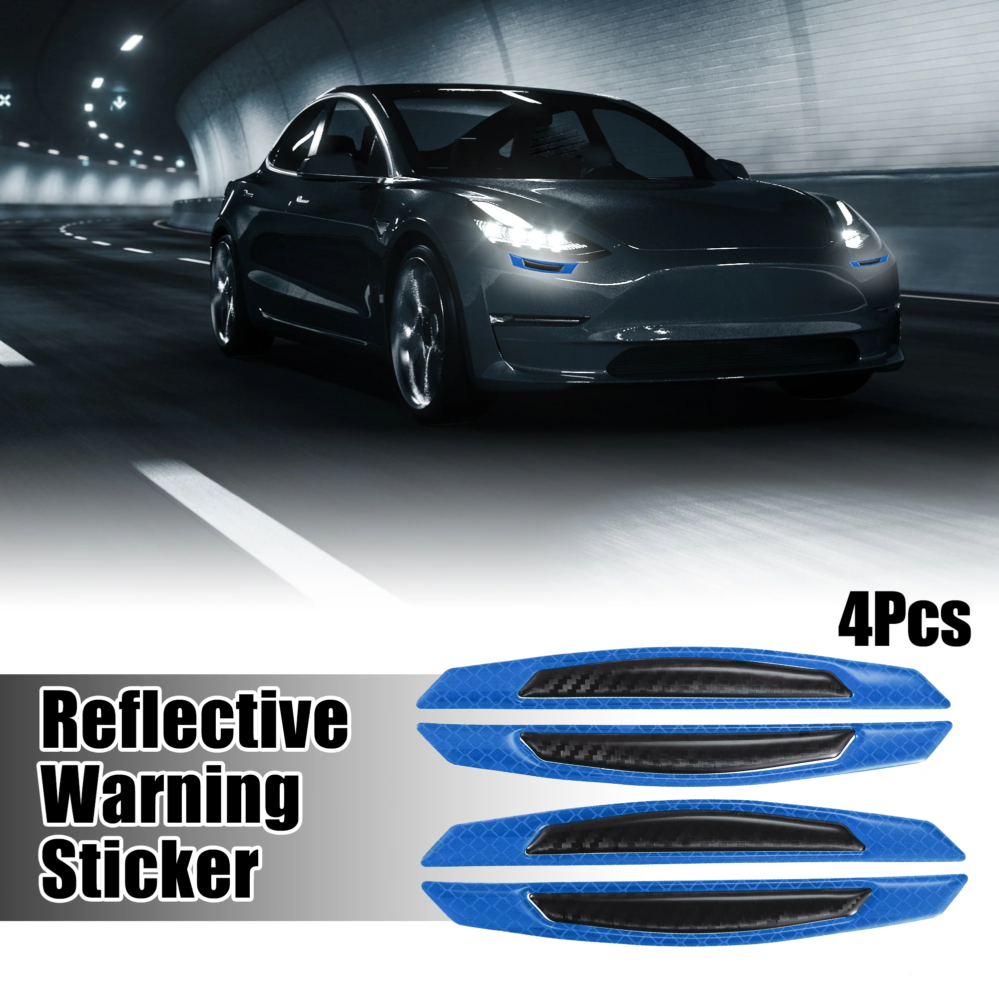 4pcs 3D Reflective Stripe Stickers High Intensity Night Visibility Reflective Decal Universal for Car Fender Bumper Hood Warning Blue - Image 2