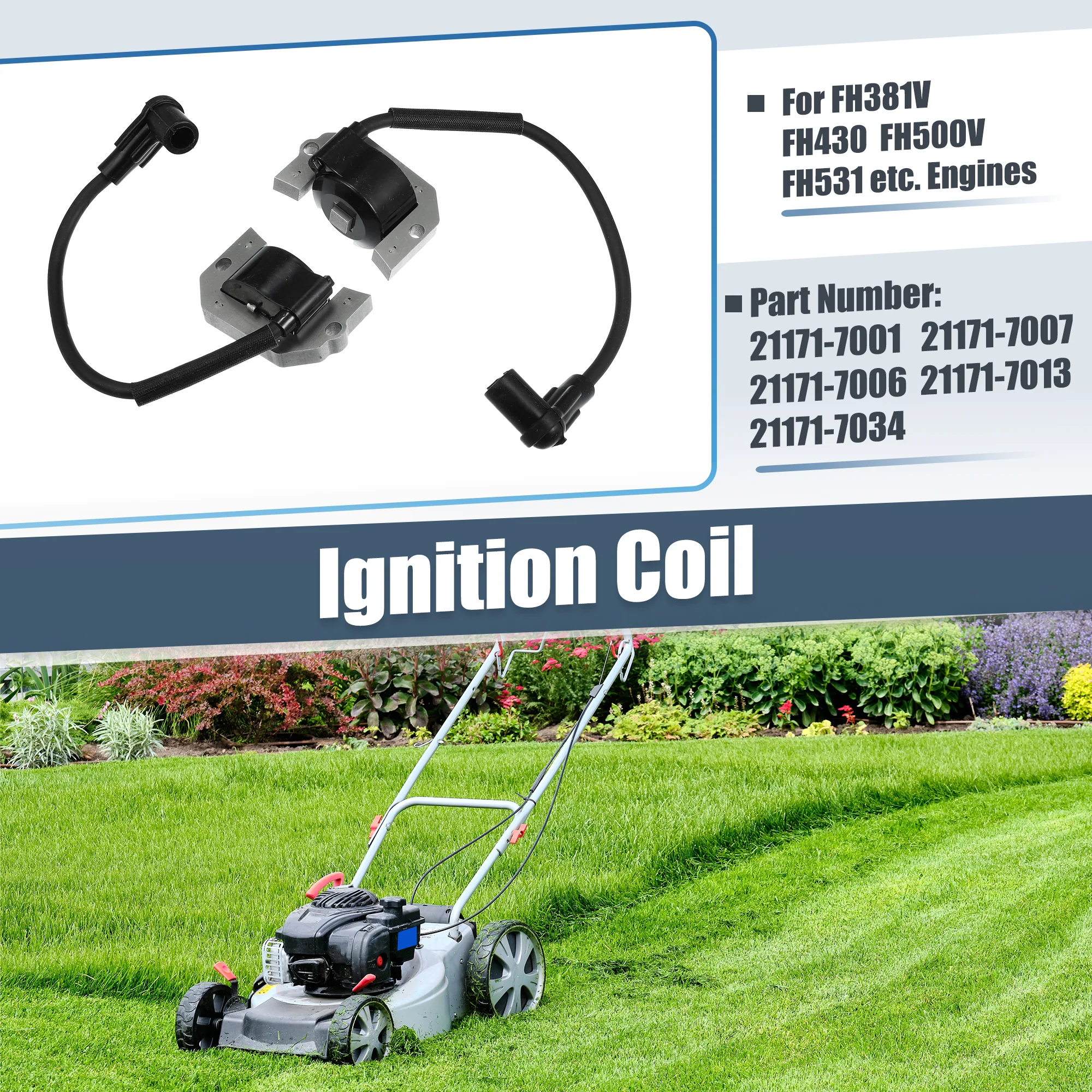 2 Pcs Ignition Coil 21171-7001 21171-7034 for Kawasaki FH381V FH430V FH500V FH580V FH641D FH680D FH721D Ignition Coil Assembly for Kawasaki Lawn Mower Ignition Coil Pack Black - Image 3