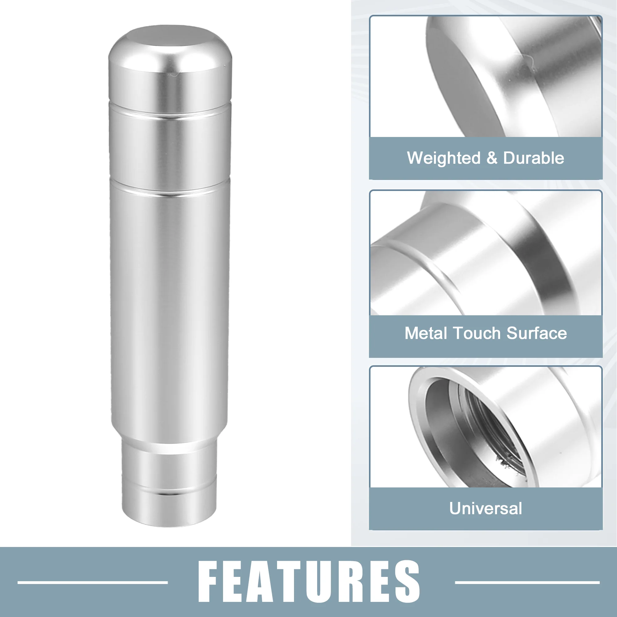 Car Gear Shift Knob Universal with 3 Threaded Adapters 5 Inch Lever Cover Head Aluminum Alloy Silver Tone - Image 6