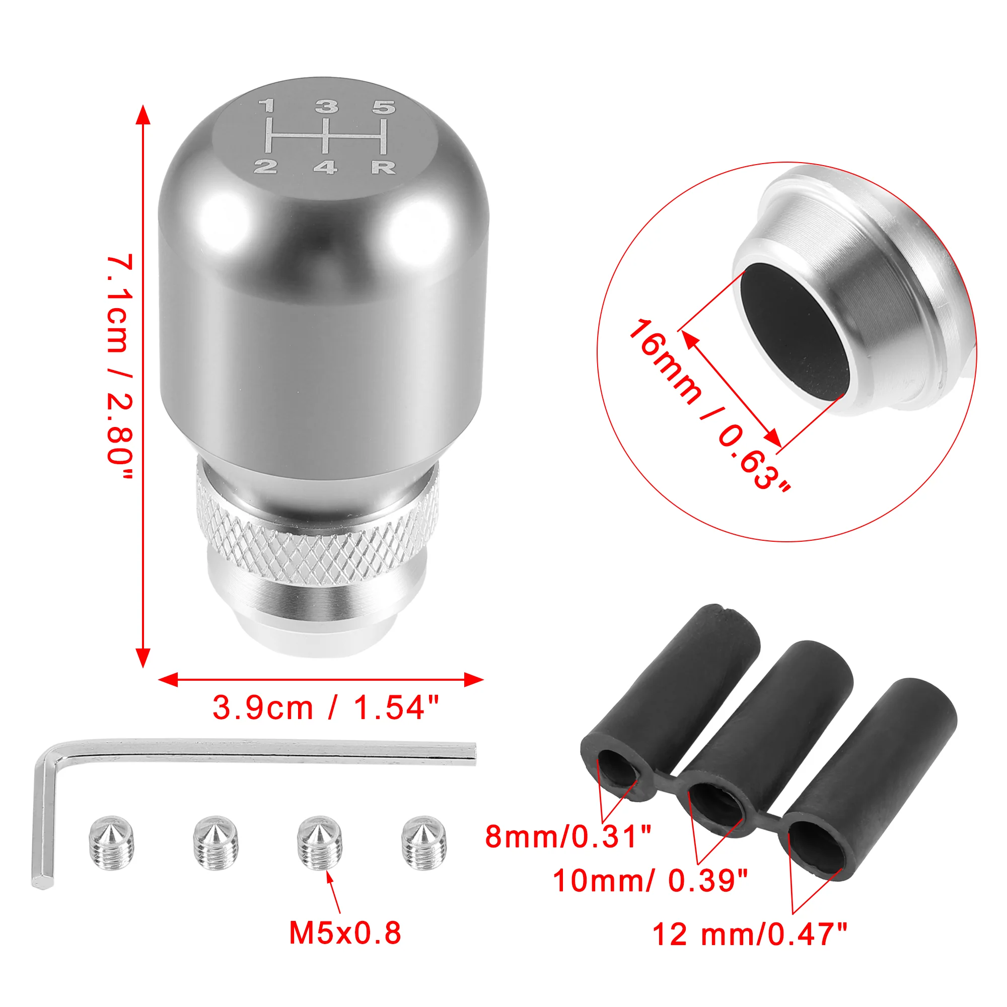 1 Set 5 Speed Universal Car Adjustable Gear Shift Knob Aluminum Alloy Shift Stick Knob Silver Tone for Most Manual Vehicles - Image 4