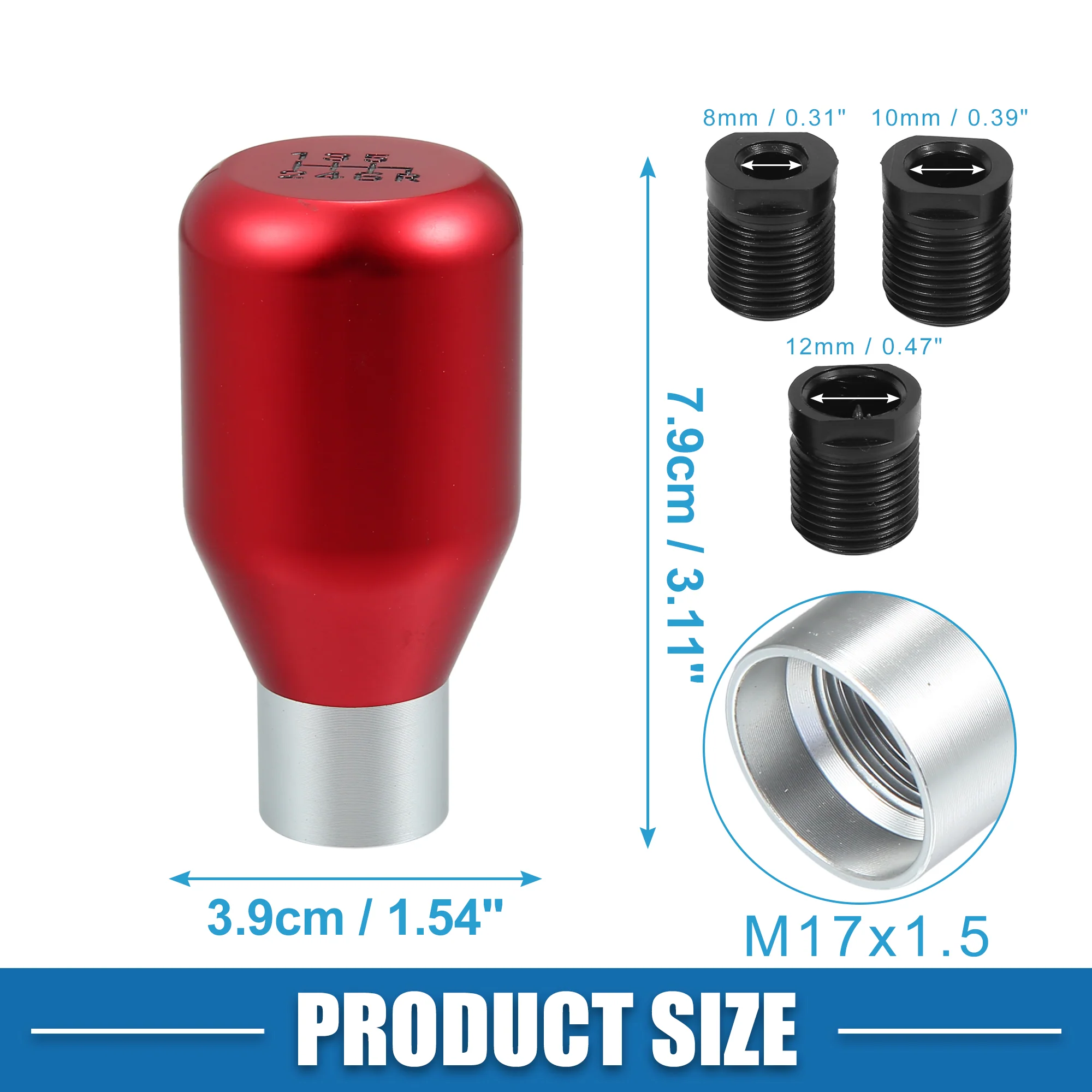 Universal 6 Speed Manual Shift Knob Car Shifter Stick Gear Knobs Aluminum AlloyShifting Lever with 8mm 10mm 12mm Adapters Red - Image 5