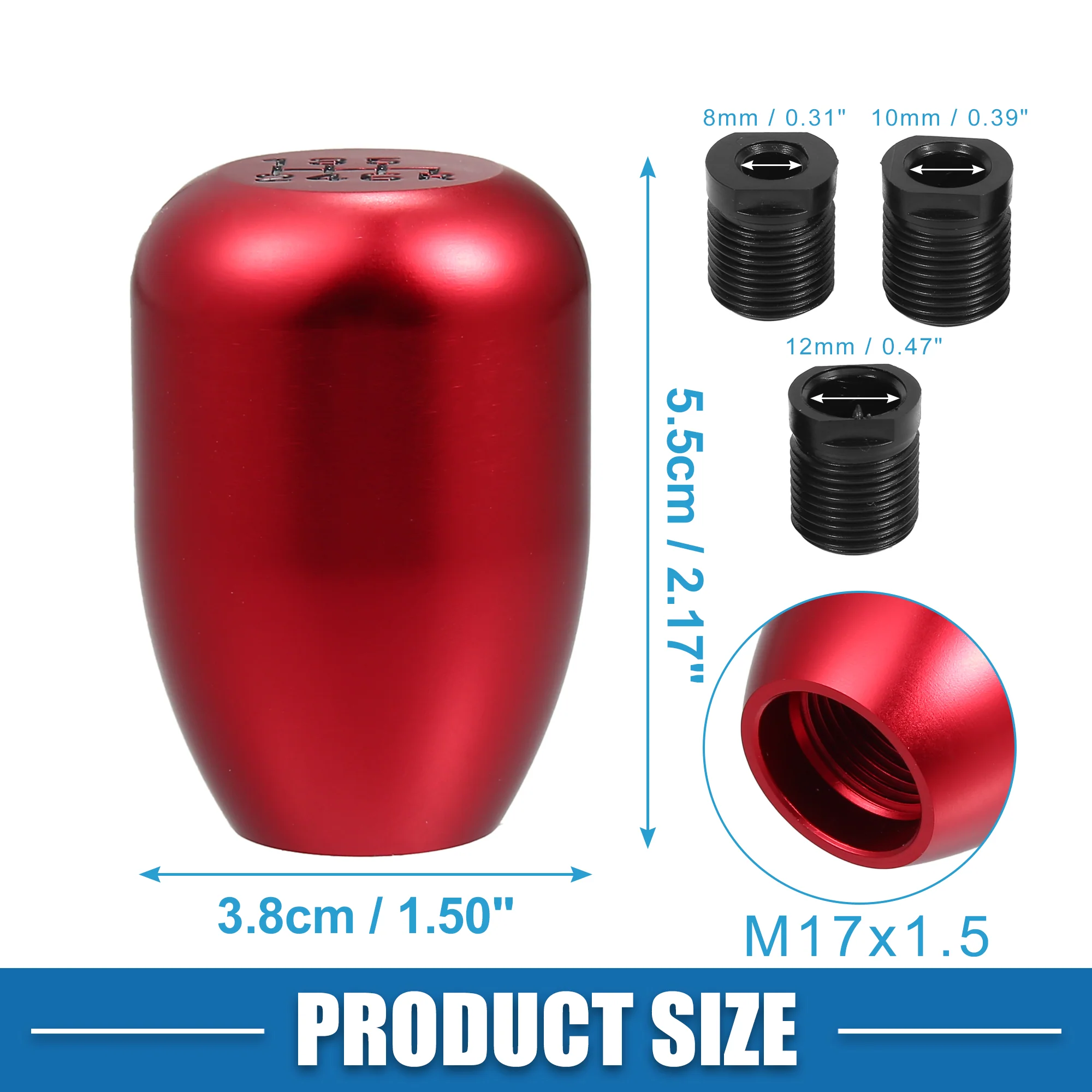 6 Speed Manual Shift Knob Car Shifter Stick Gear Knobs Aluminum AlloyShifting Lever with 8mm 10mm 12mm Adapters Red - Image 5