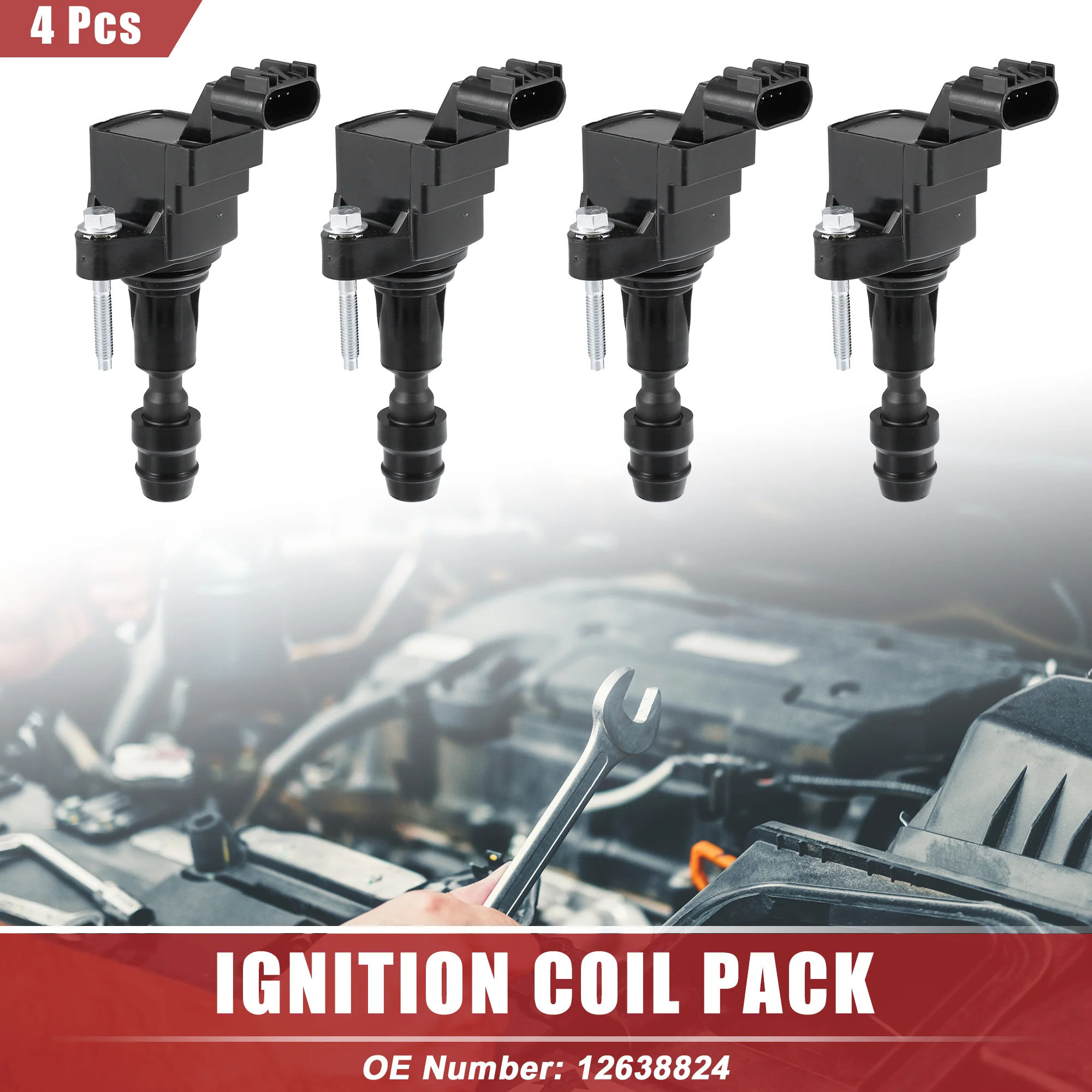 Automotive Engine Ignition Coils Pack Assembly Fit for Buick Lacrosse - Pack of 4 Black - Image 2